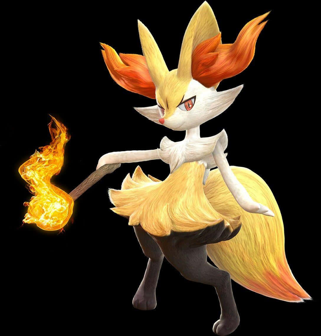 Braixen, orange flame-tipped ears, orange flame-tipped tail, SD Phone Wallpaper