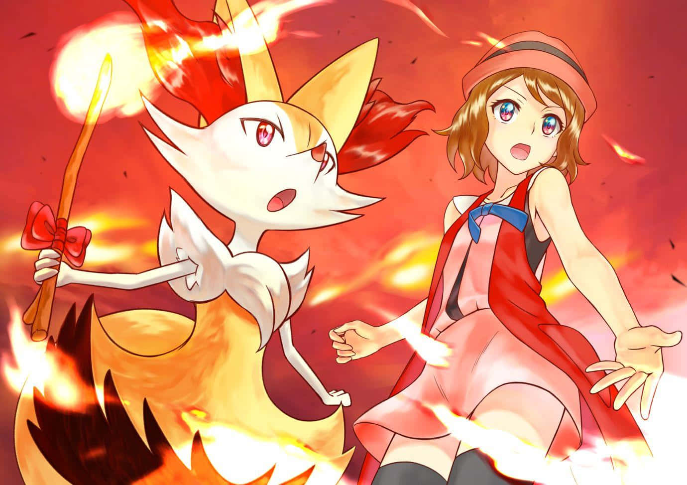 Braixen, anime girl, fox-like Pokémon, HD Desktop Wallpaper