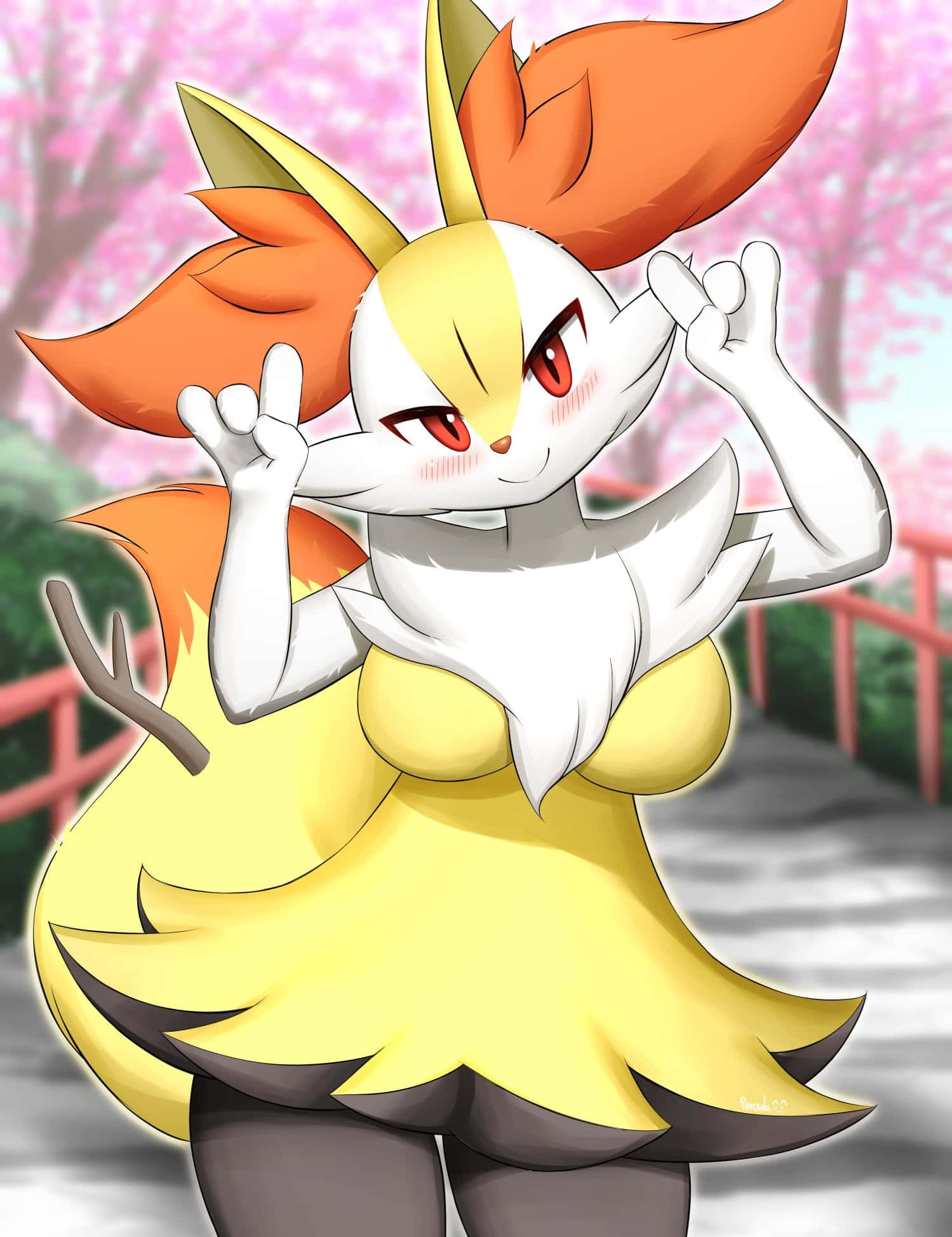 Braixen, anime style, orange ears, Full HD Phone Wallpaper