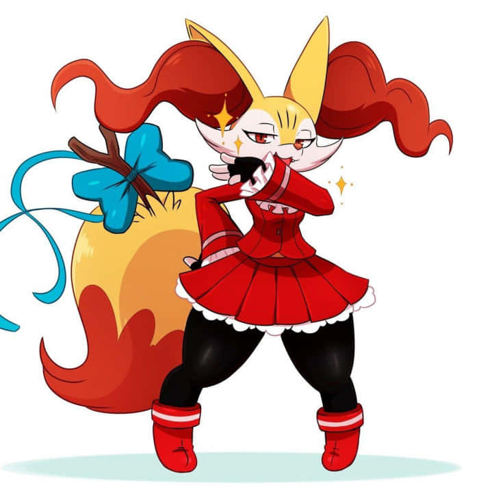 Braixen, red dress, flaming apple, SD Phone Wallpaper