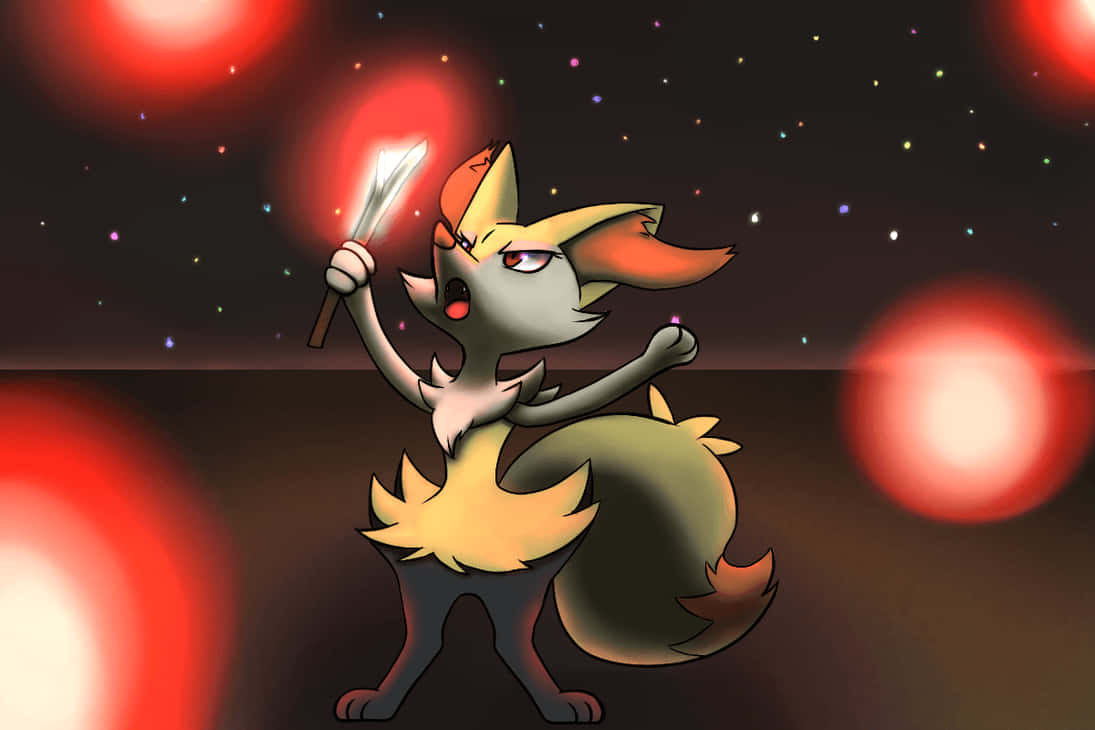 Braixen, glowing sword, starry backdrop, SD Desktop Wallpaper