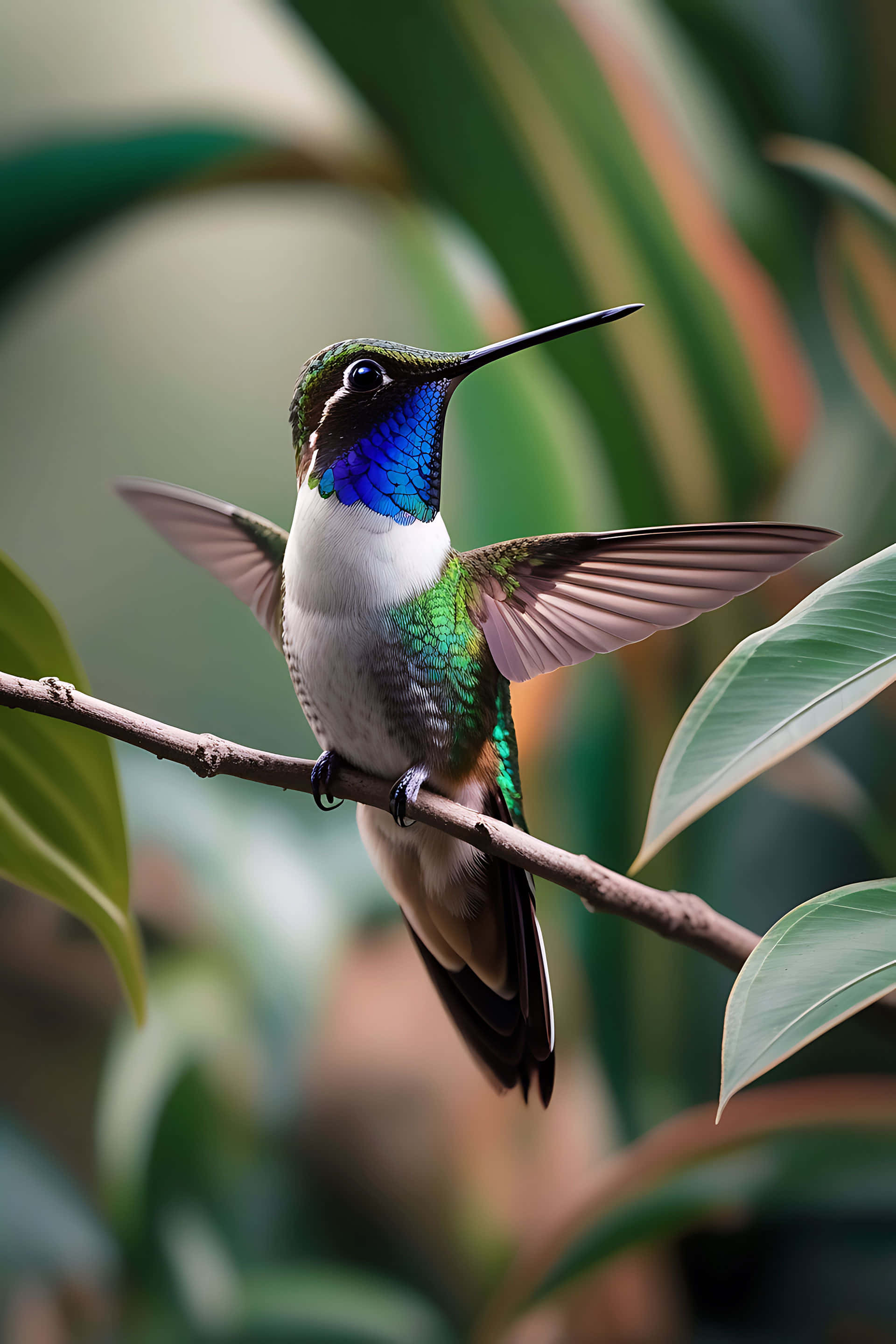hummingbird, branch, iridescent blue throat, 2K Phone Wallpaper