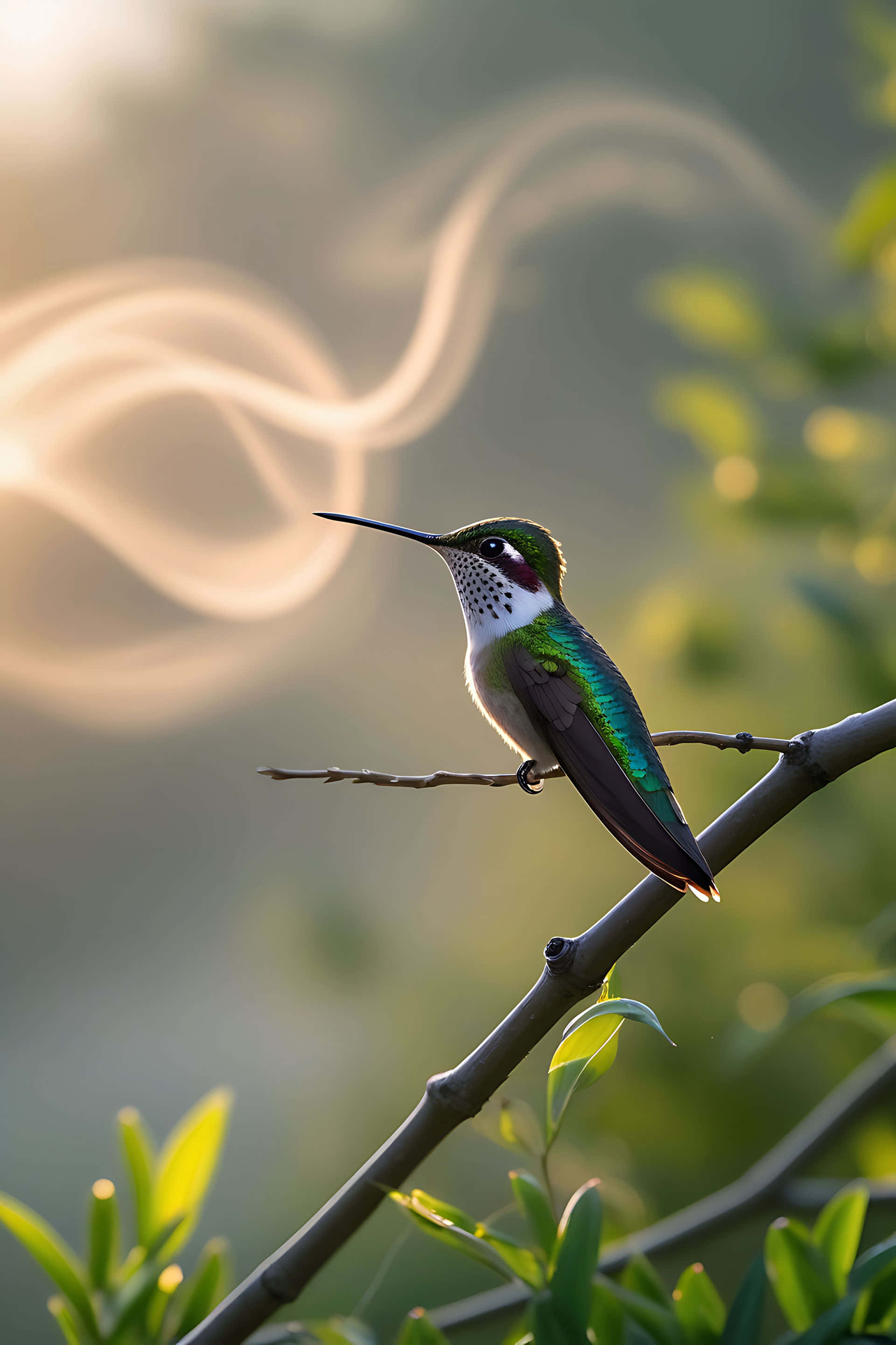 hummingbird, branch, soft glowing background, 2K Phone Wallpaper