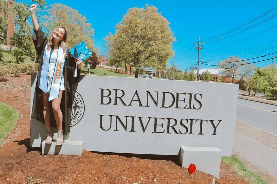 Brandeis University, cap and gown, bright blue sky, SD Desktop Wallpaper