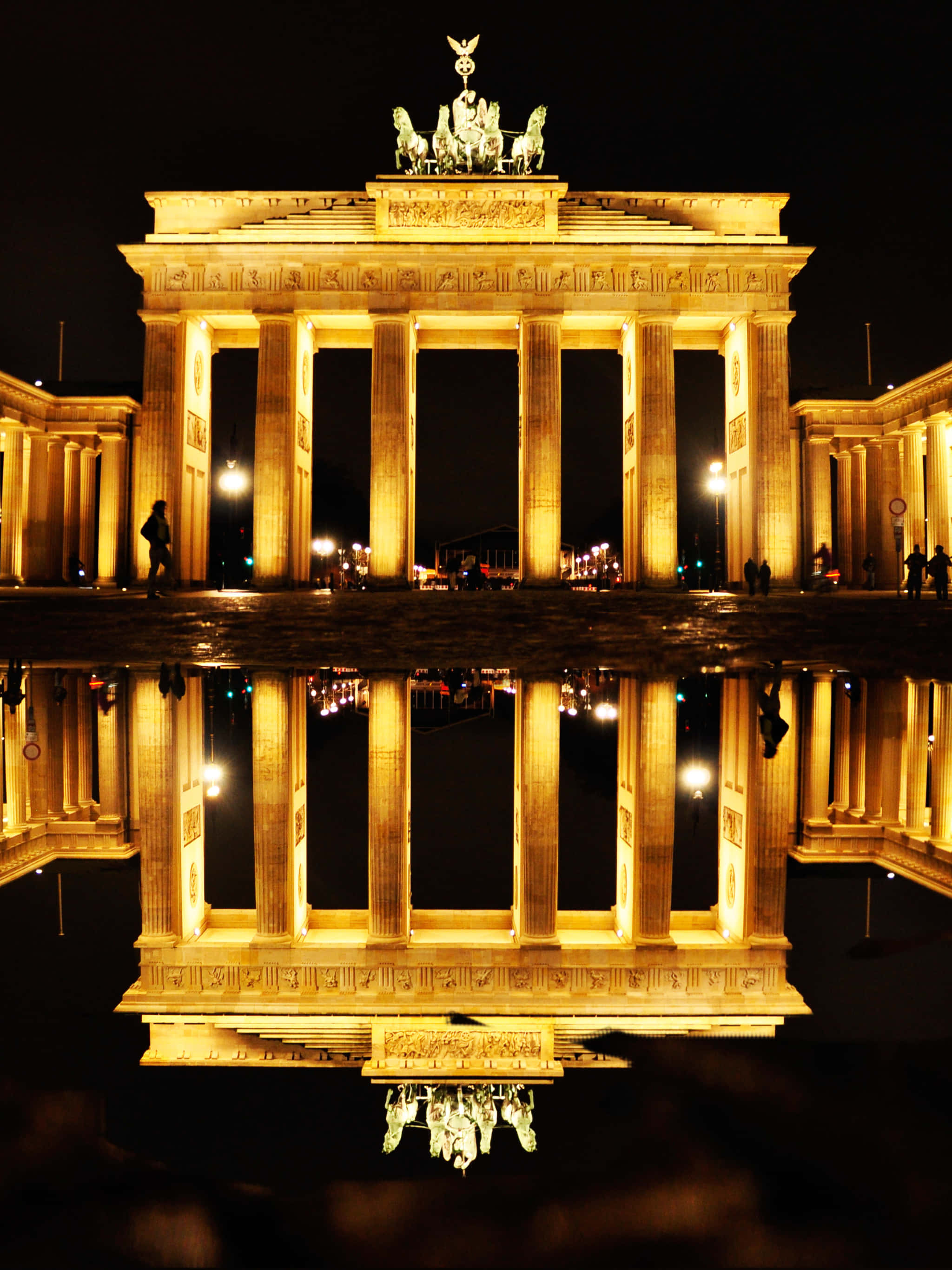 Brandenburg Gate, night, neoclassical columns, 2K Phone Wallpaper