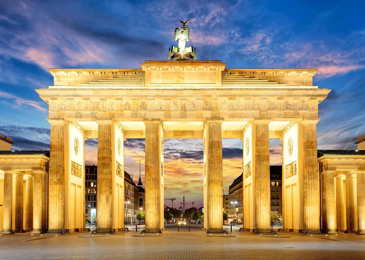 Brandenburg Gate, dusk, warm lights, HD Desktop Wallpaper