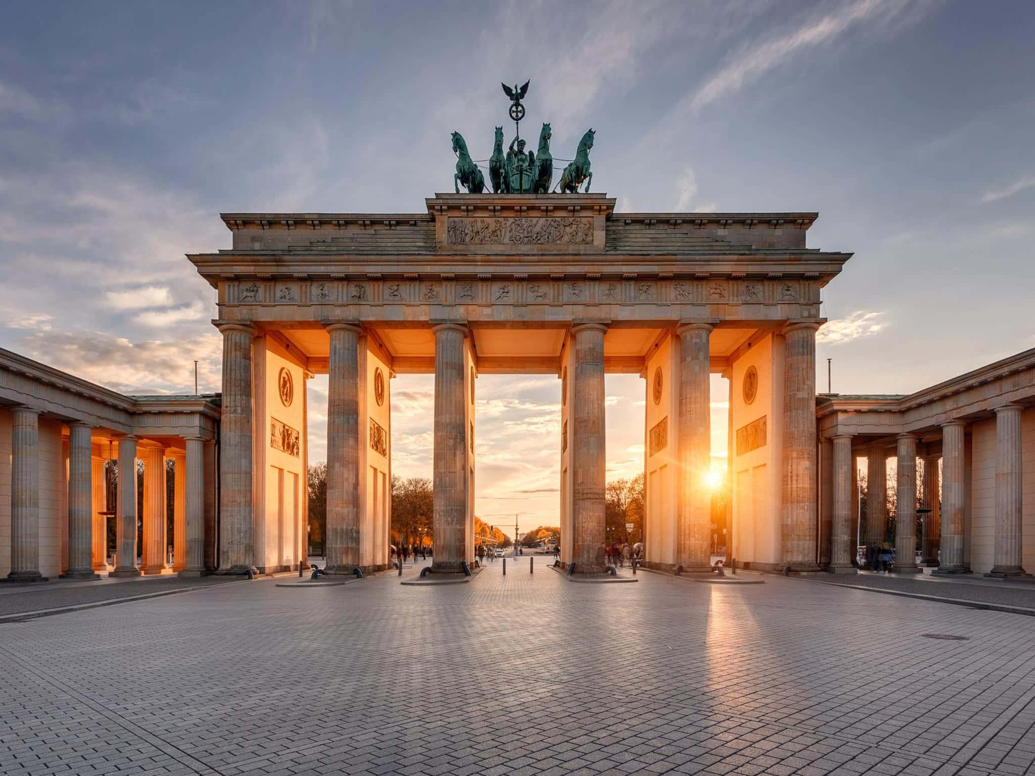 Brandenburg Gate, golden sunset light, warm tones, Full HD Desktop Wallpaper