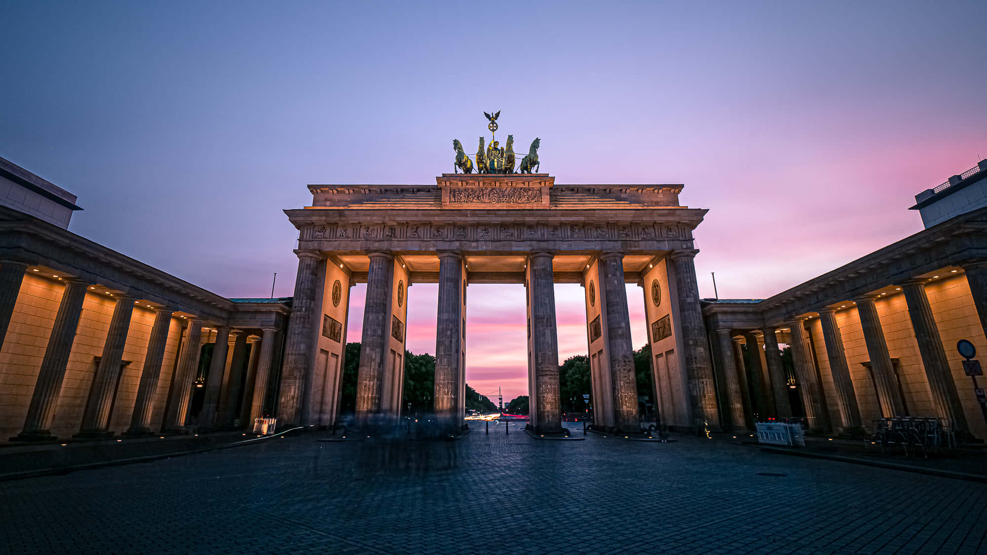Brandenburg Gate, pink and purple sky, twilight, Full HD Desktop Wallpaper