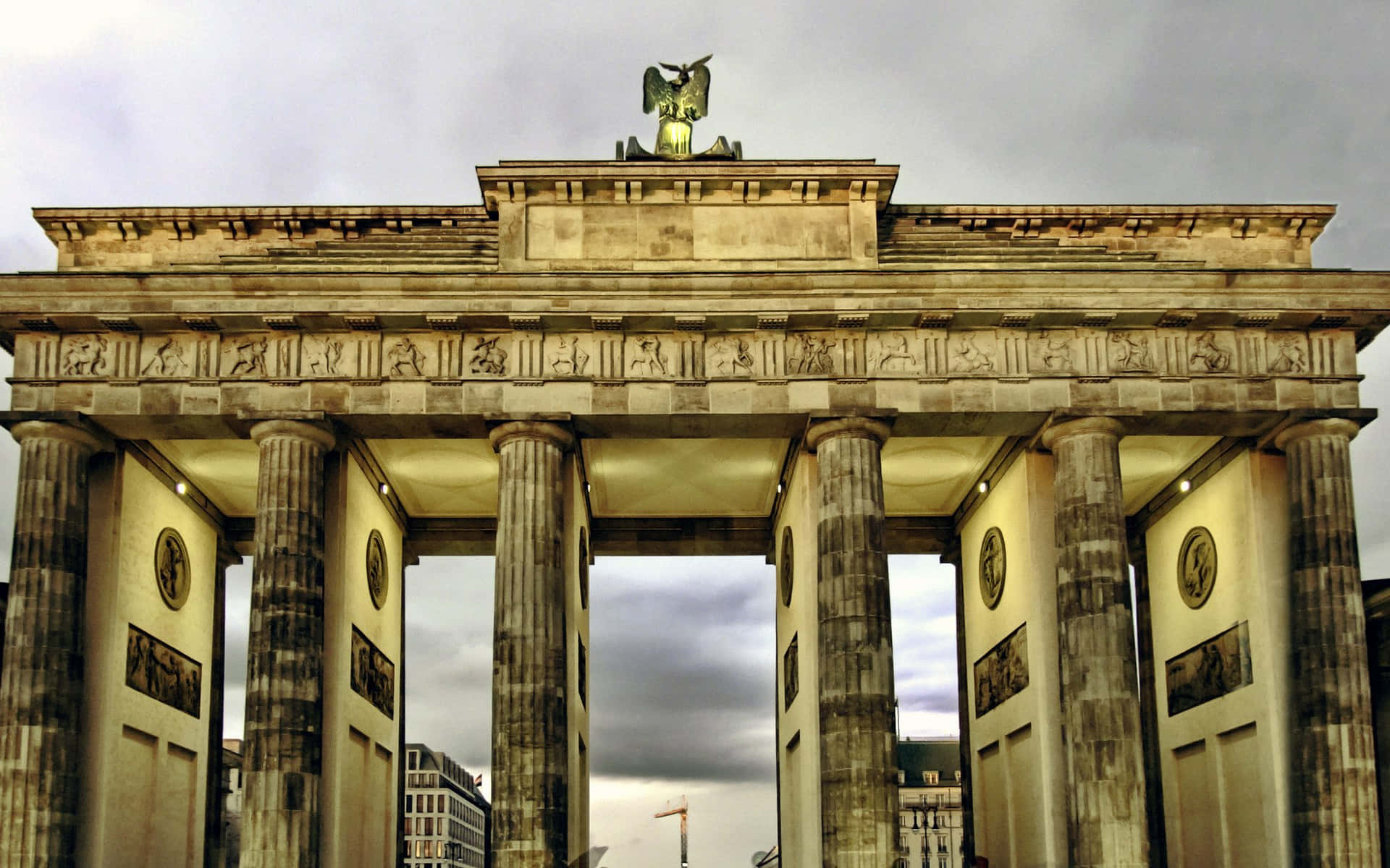 Brandenburg Gate, cloudy sky, neoclassical columns, Full HD Desktop Wallpaper