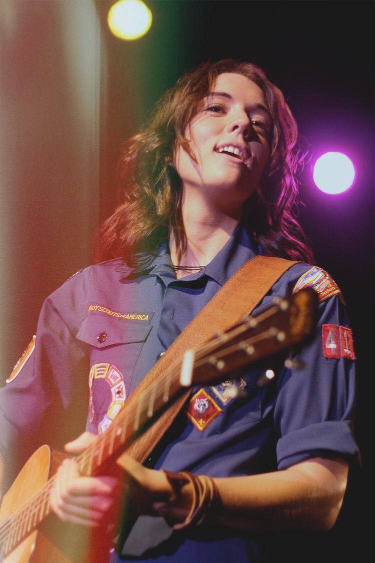 Brandi Carlile, acoustic guitar, colorful stage lights, SD Phone Wallpaper