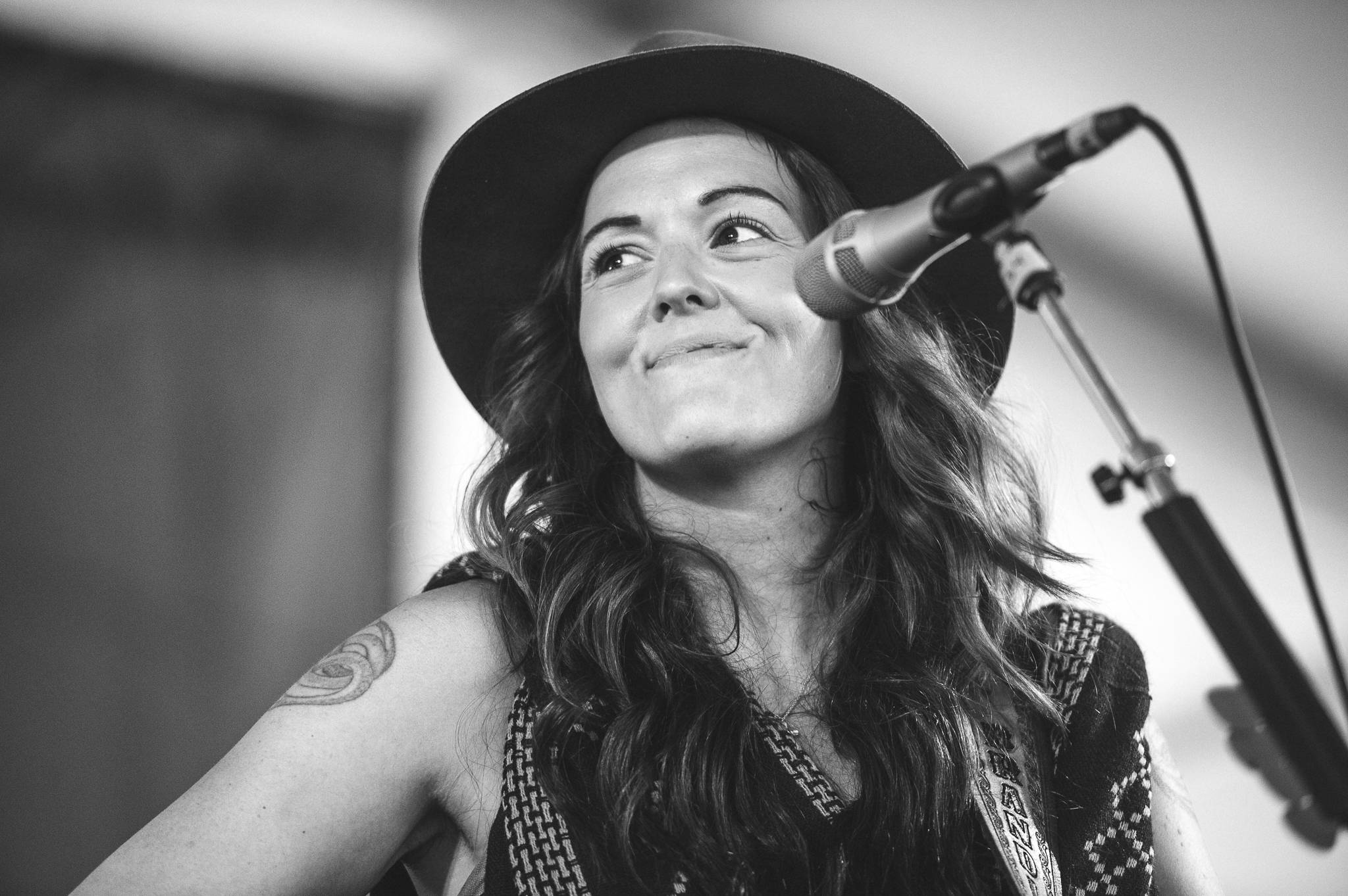 Brandi Carlile, black and white portrait, long hair, Full HD Desktop Wallpaper