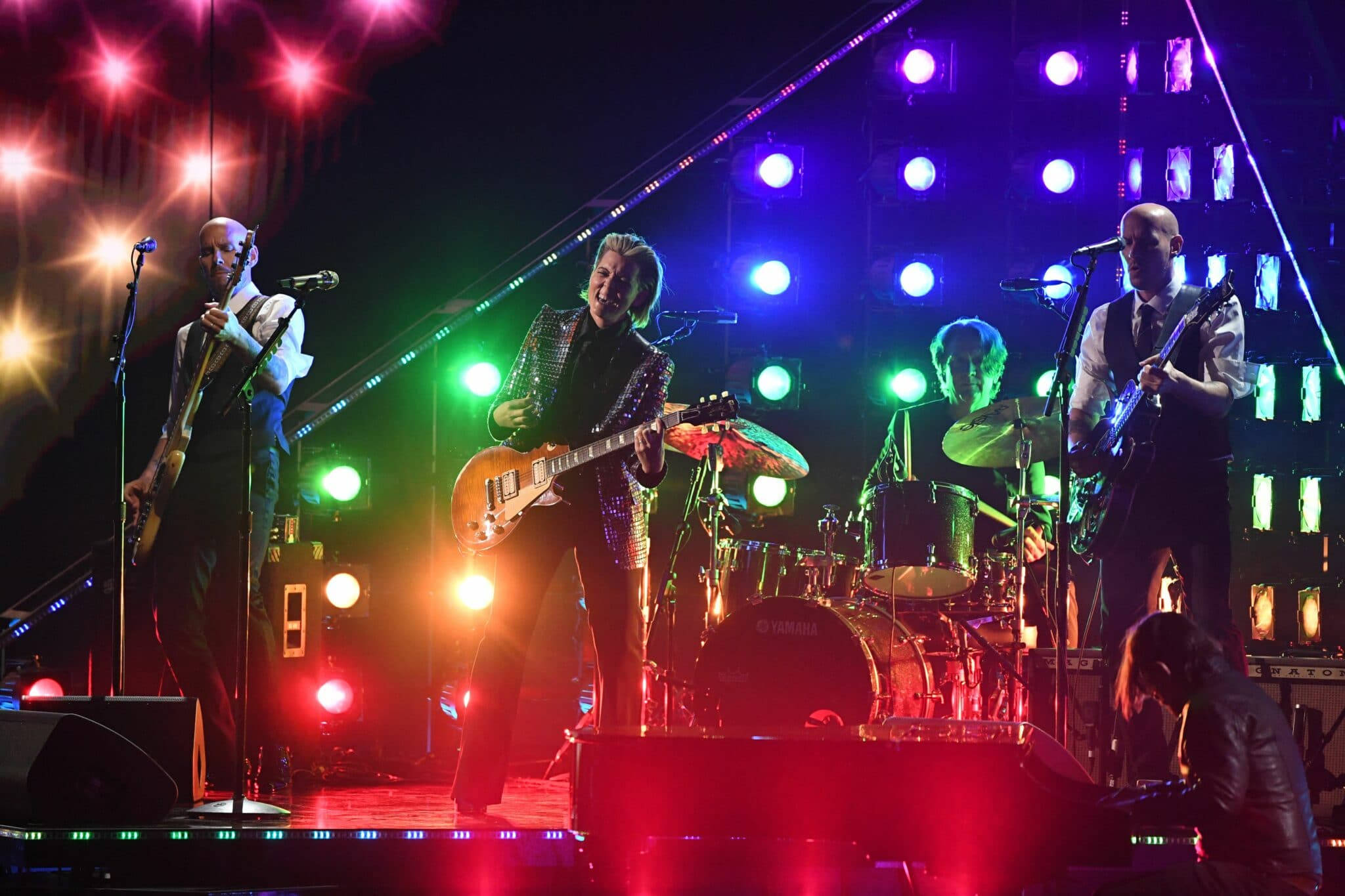 Brandi Carlile, colorful lights, vibrant red green and blue spotlights, Full HD Desktop Wallpaper