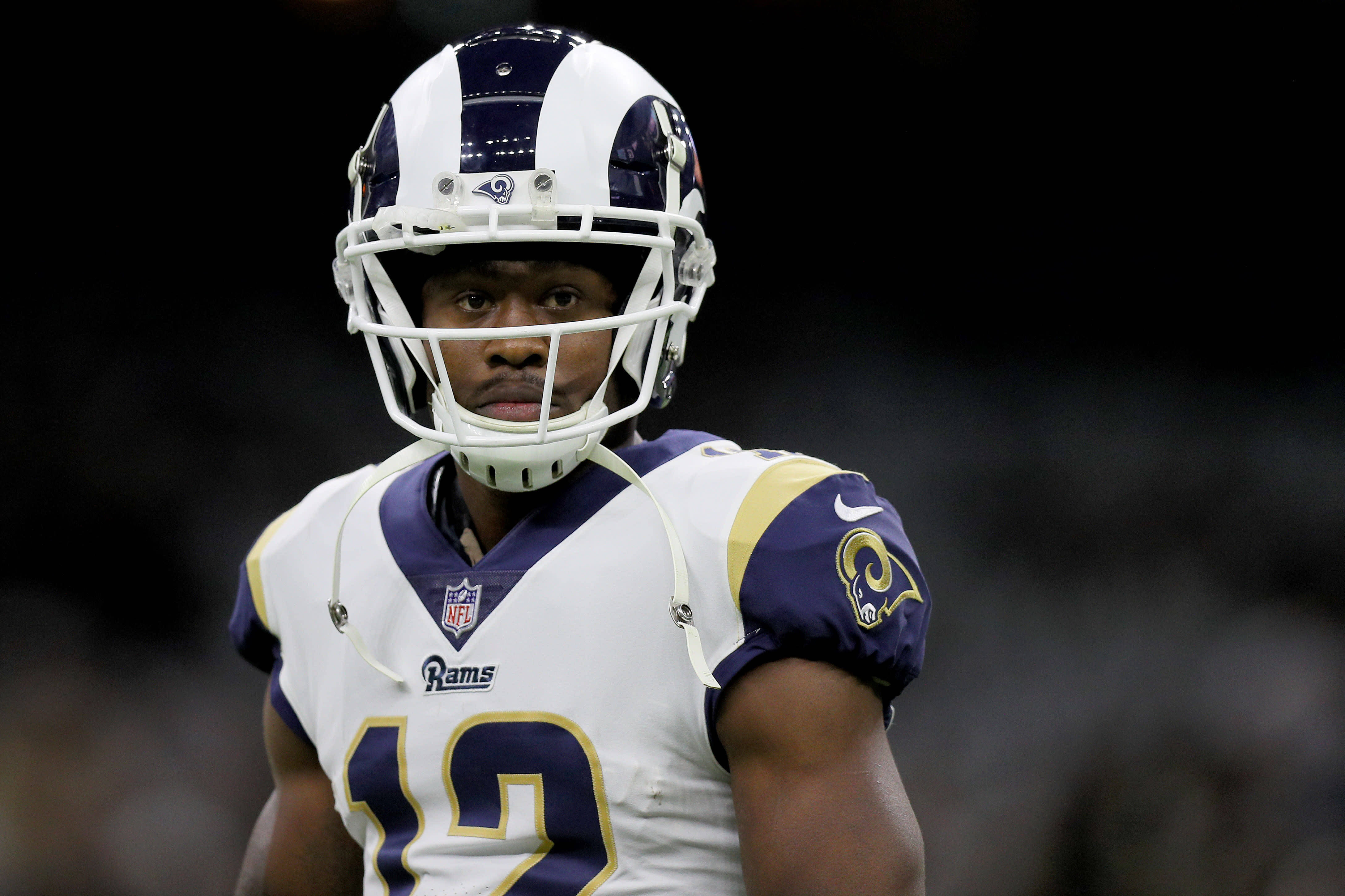 Brandin Cooks, NFL football player, white purple and gold Rams uniform, 4K Desktop Wallpaper