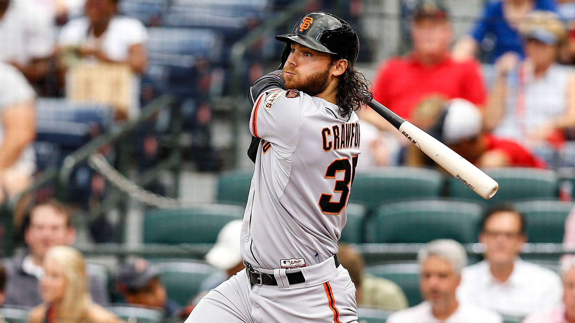 Brandon Crawford, gray uniform, bat, Full HD Desktop Wallpaper