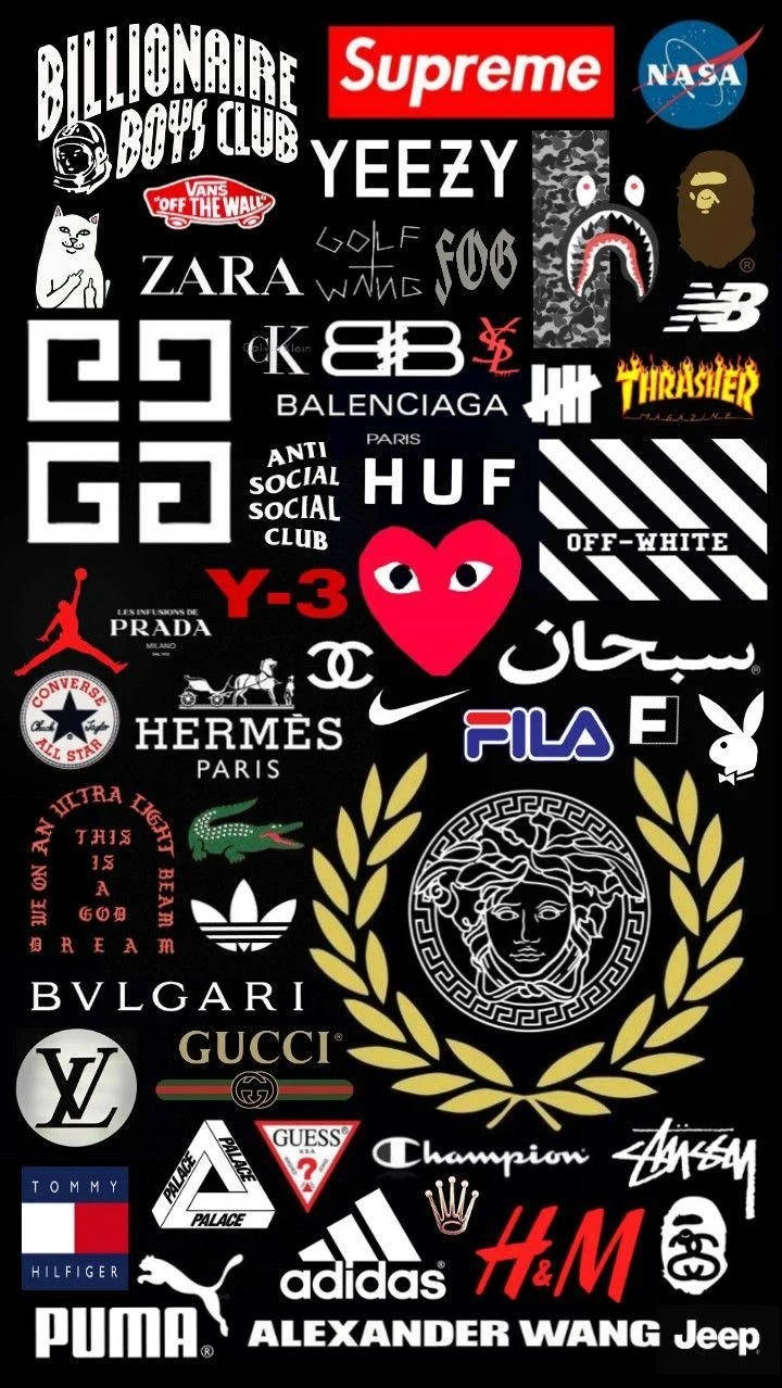 luxury brand logos, streetwear brand logos, gold laurel wreath, SD Phone Wallpaper