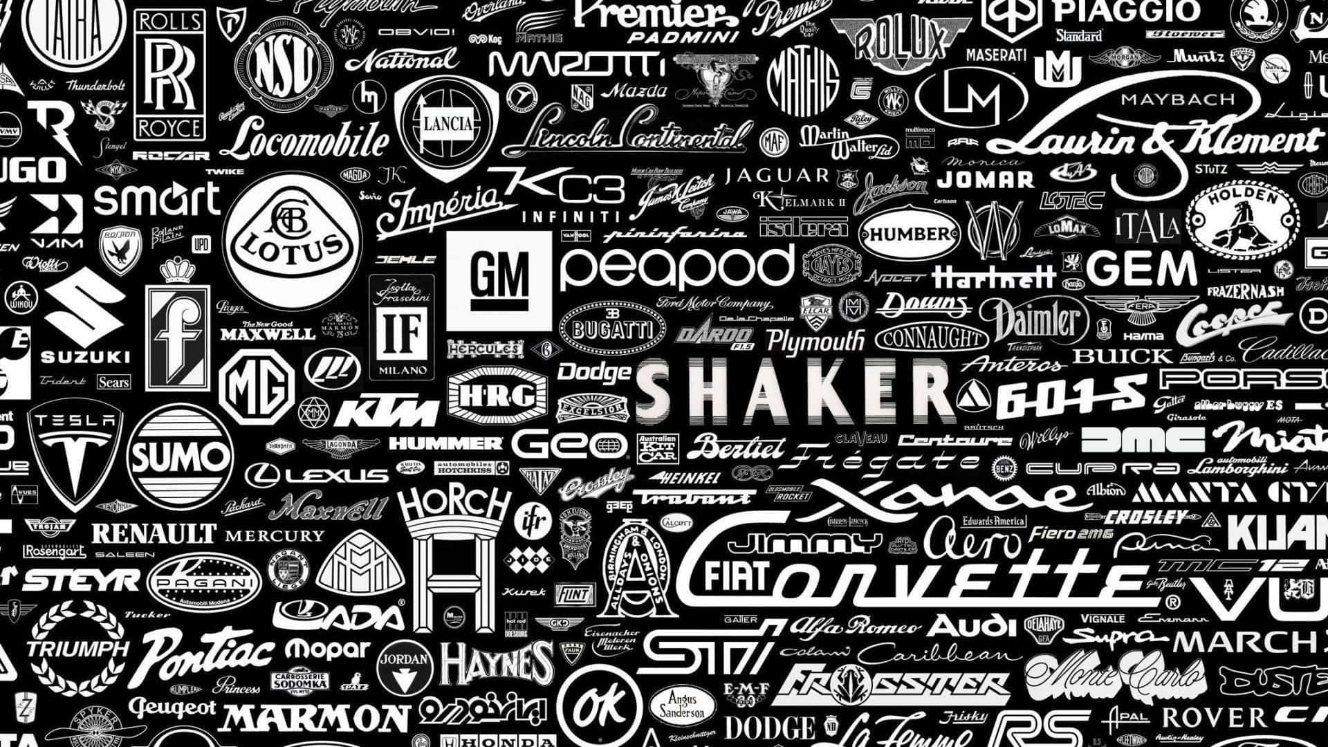 vintage car brand logos, modern car brand logos, black and white collage, Full HD Desktop Wallpaper