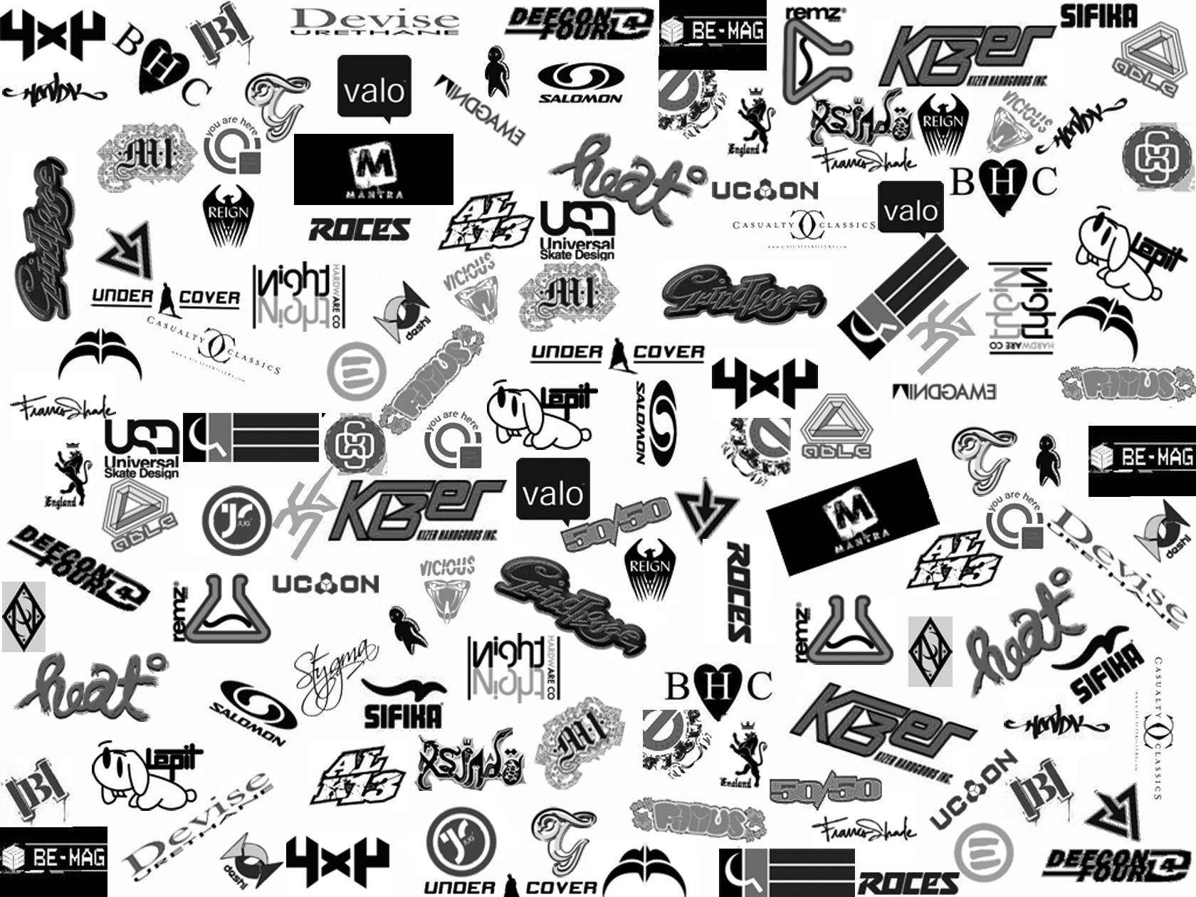 greyscale skate luxury brands, black and white, skateboarding brand logos, HD Desktop Wallpaper