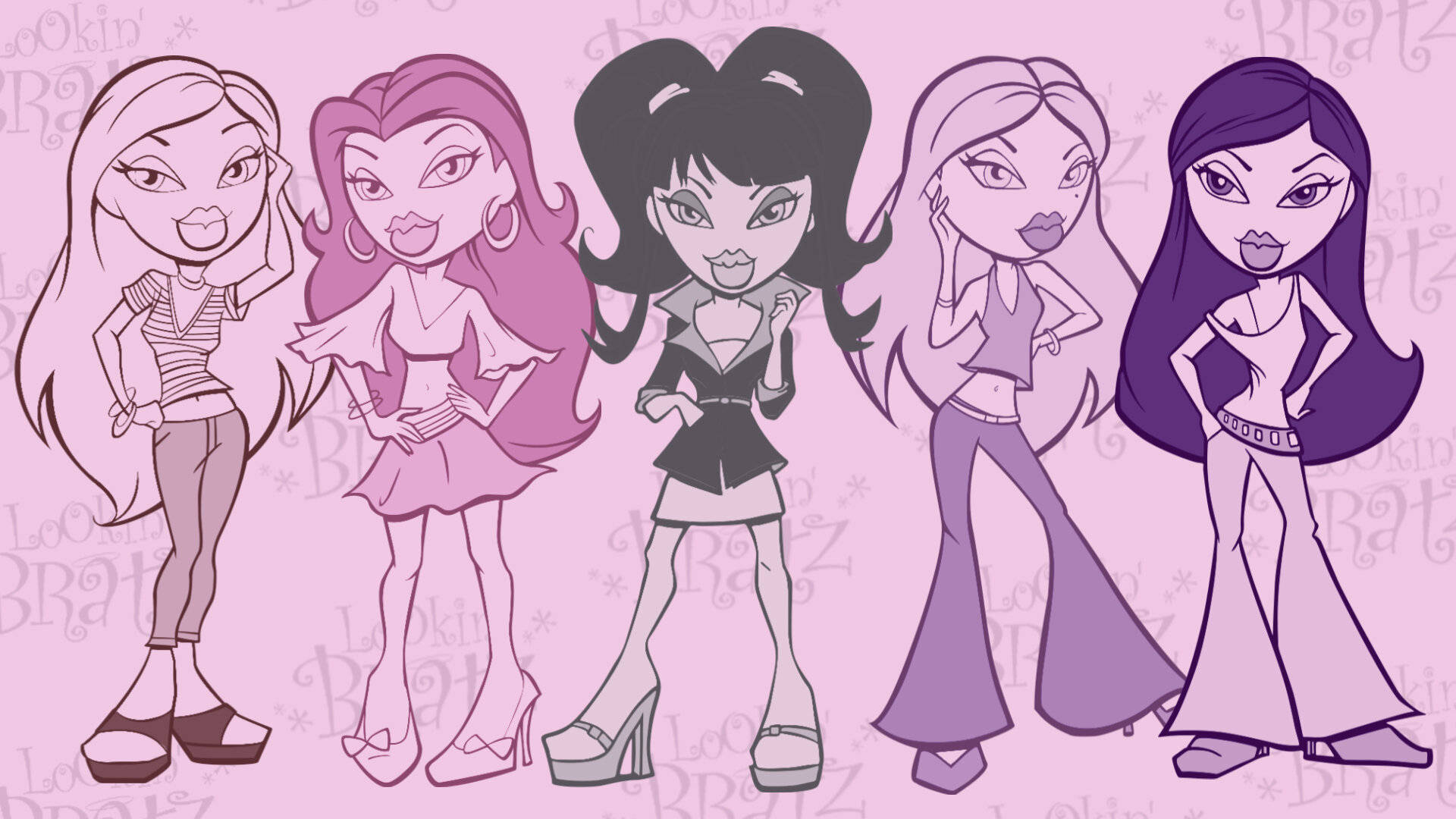 Bratz, vibrant purple hues, pink background, Full HD Desktop Wallpaper