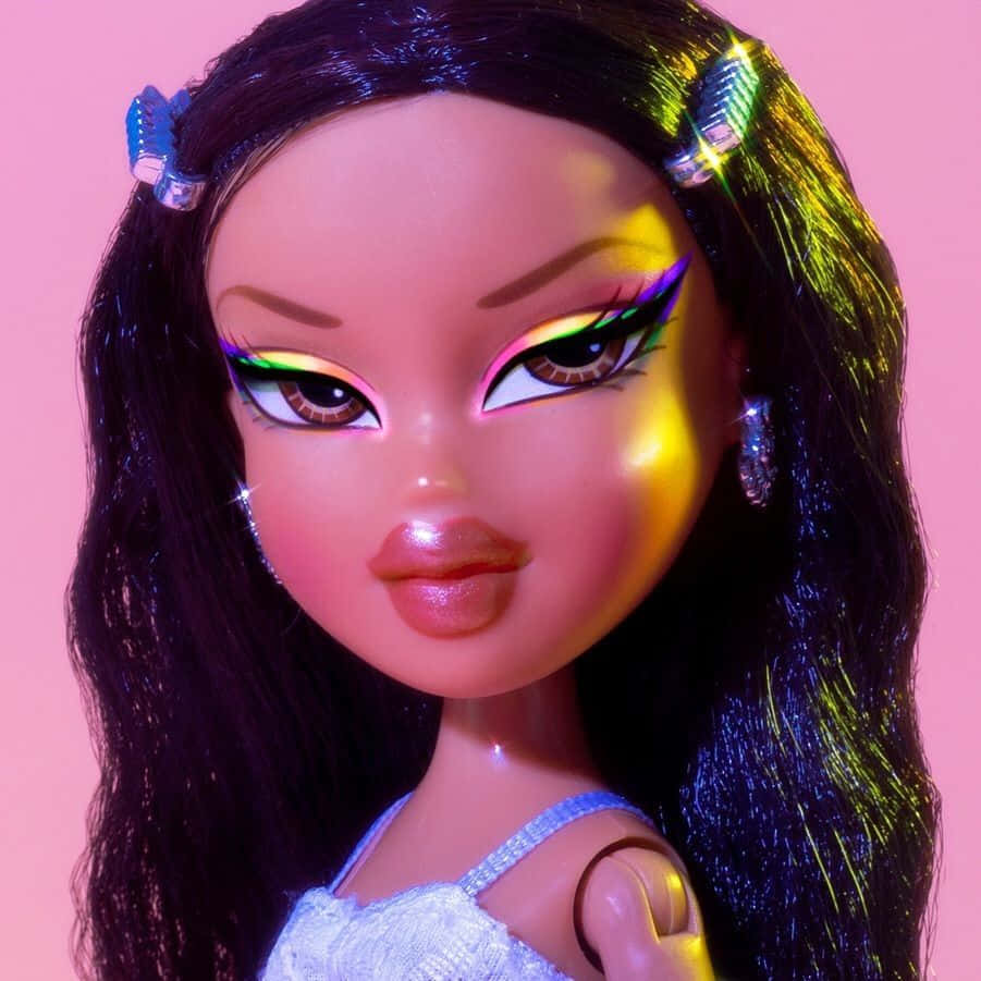Bratz Doll Aesthetic, long dark hair, rainbow glitter makeup, SD Desktop Wallpaper