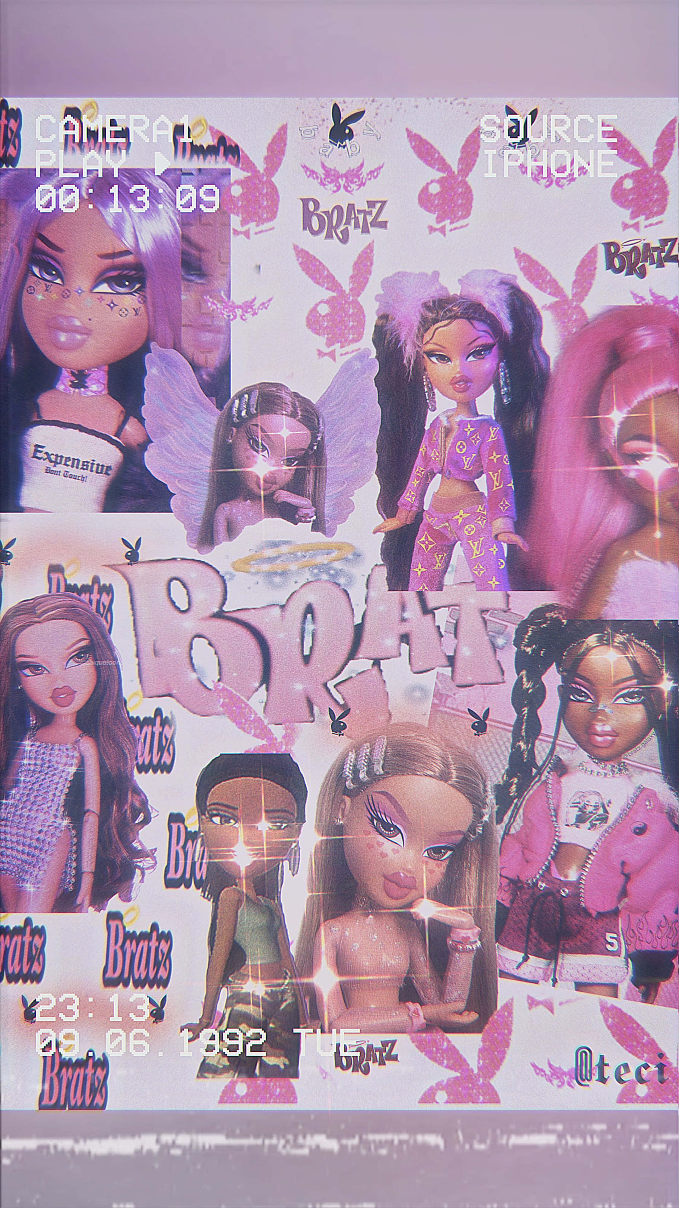 Bratz Doll Aesthetic, pink outfits, glittering effects, 4K Phone Wallpaper