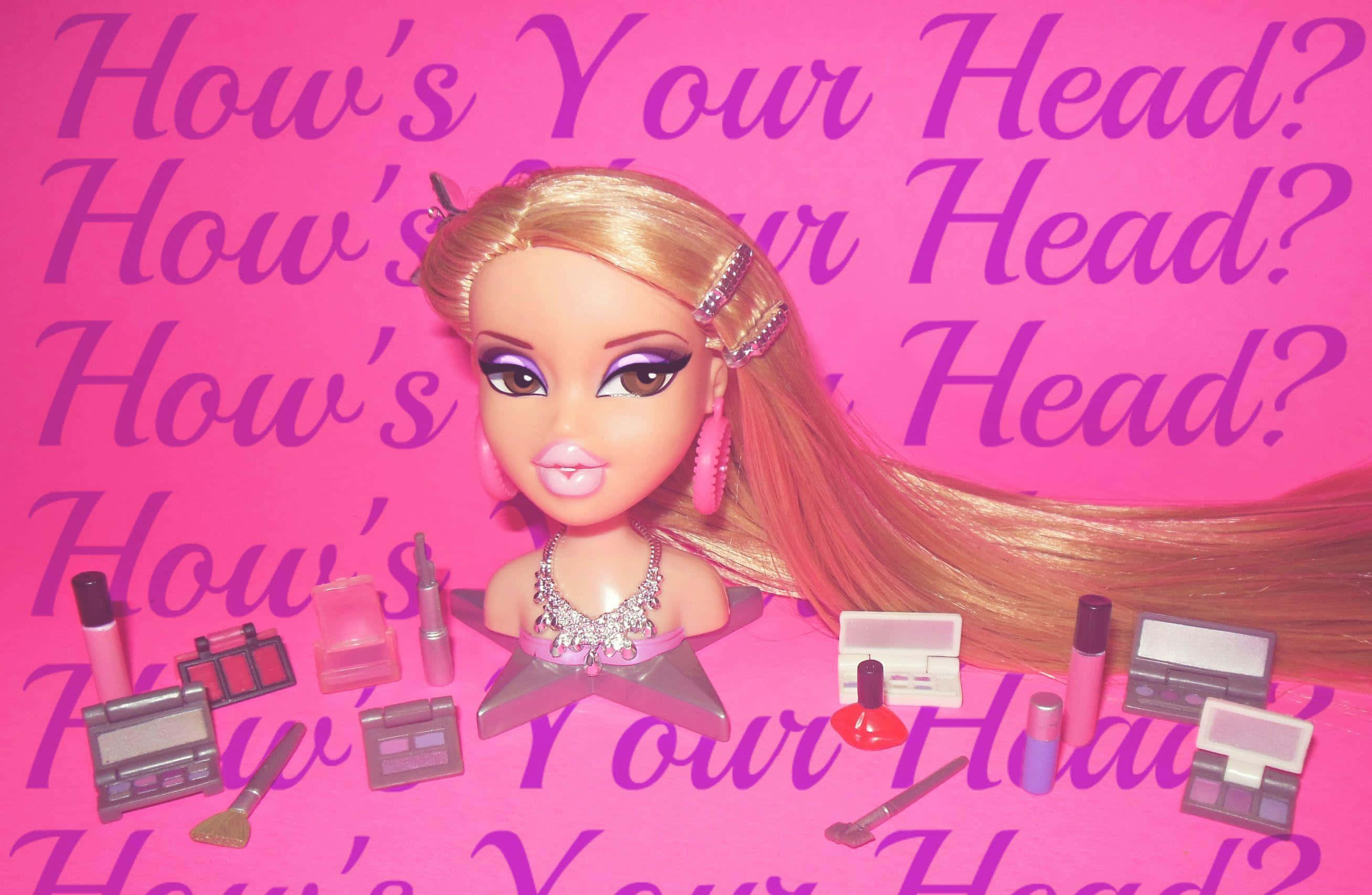 Bratz Doll Aesthetic, long blonde hair, glittery makeup, 2K Desktop Wallpaper