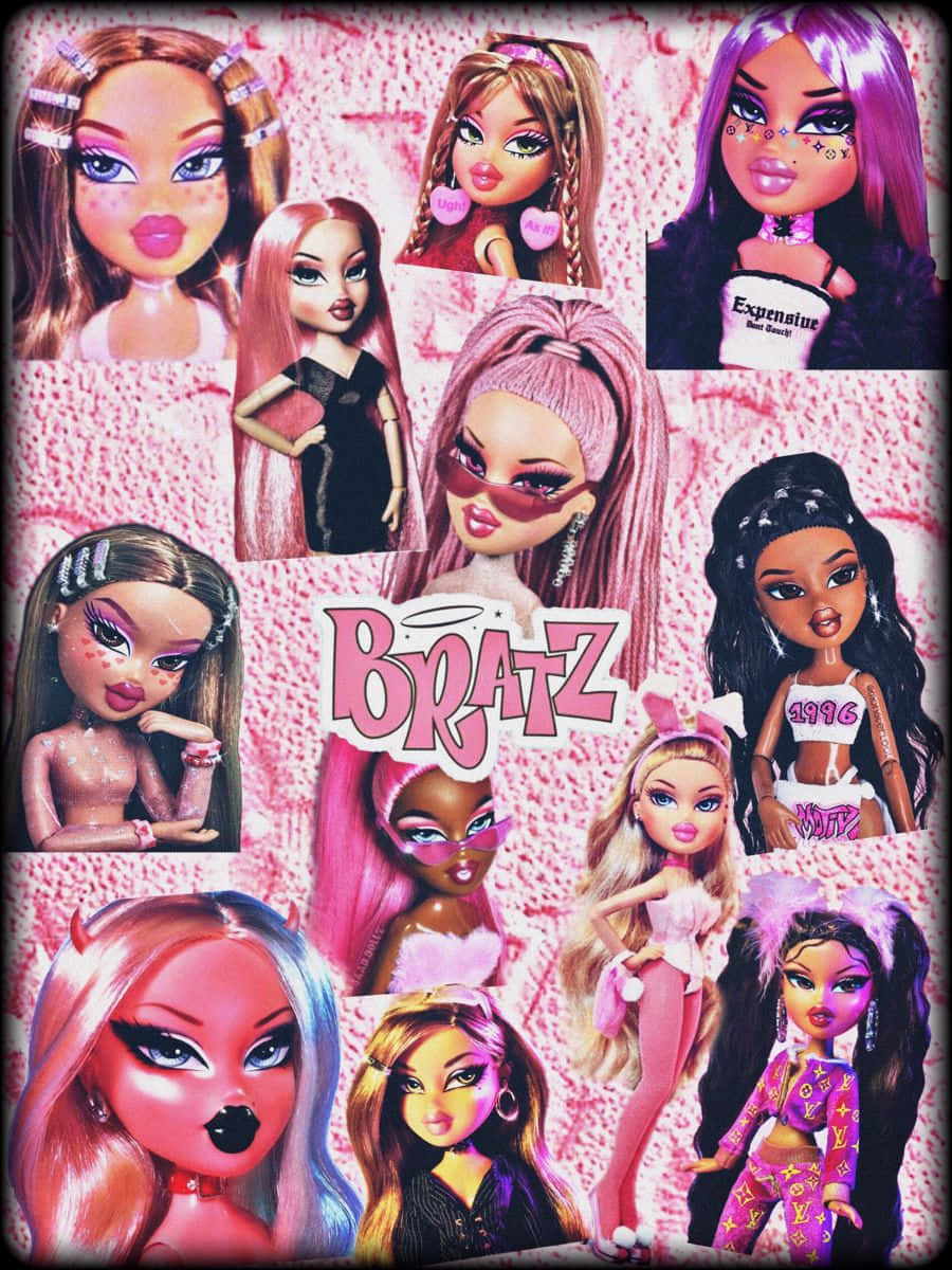 Bratz Doll Aesthetic, pink textured background, bold makeup, SD Phone Wallpaper