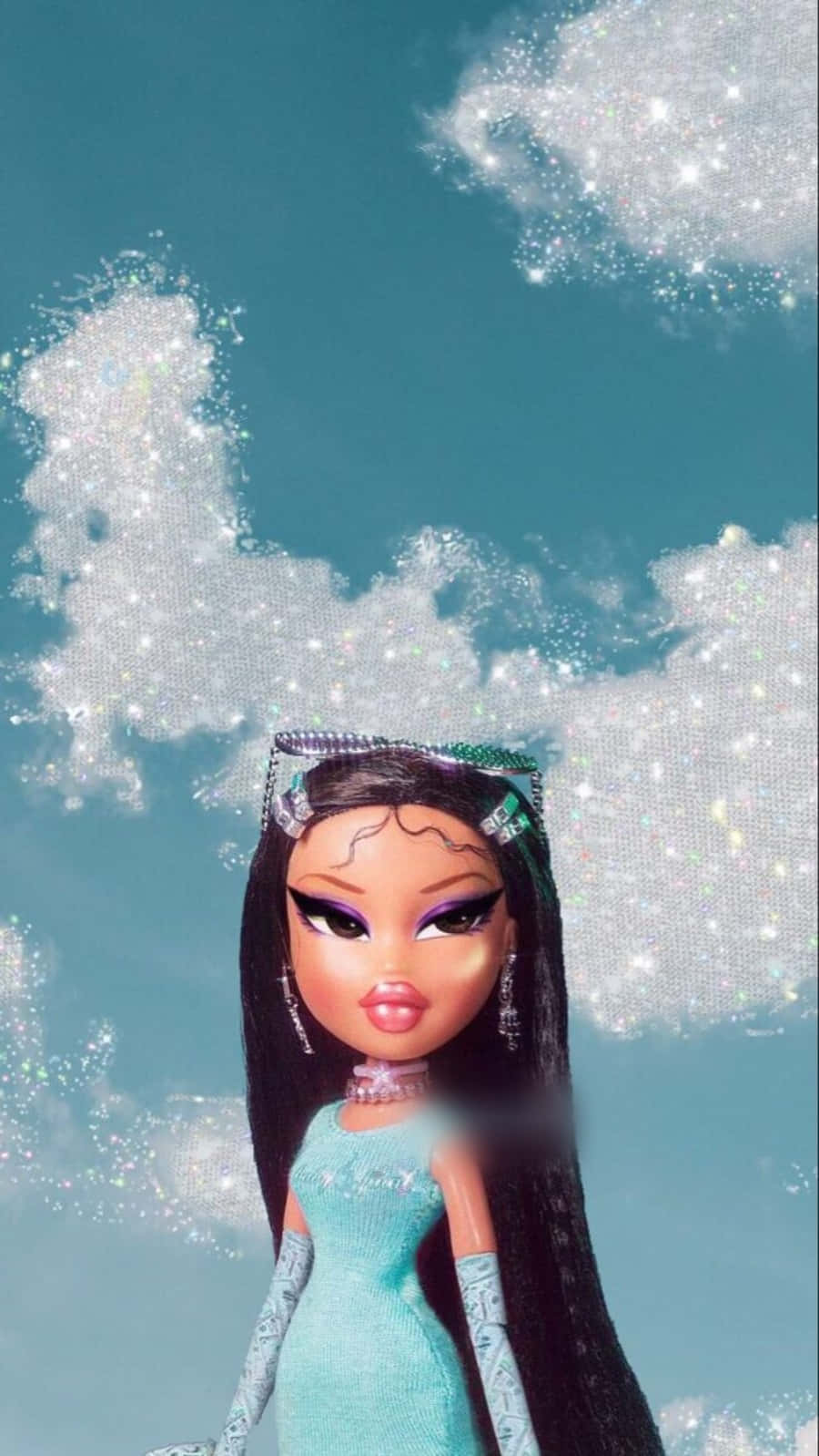 Black Bratz Aesthetic, glittery wings, sparkling teal sky, HD Phone Wallpaper
