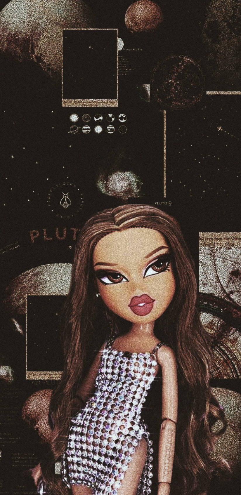 Bratz Dolls, sparkling silver dress, cosmic backdrop, HD Phone Wallpaper