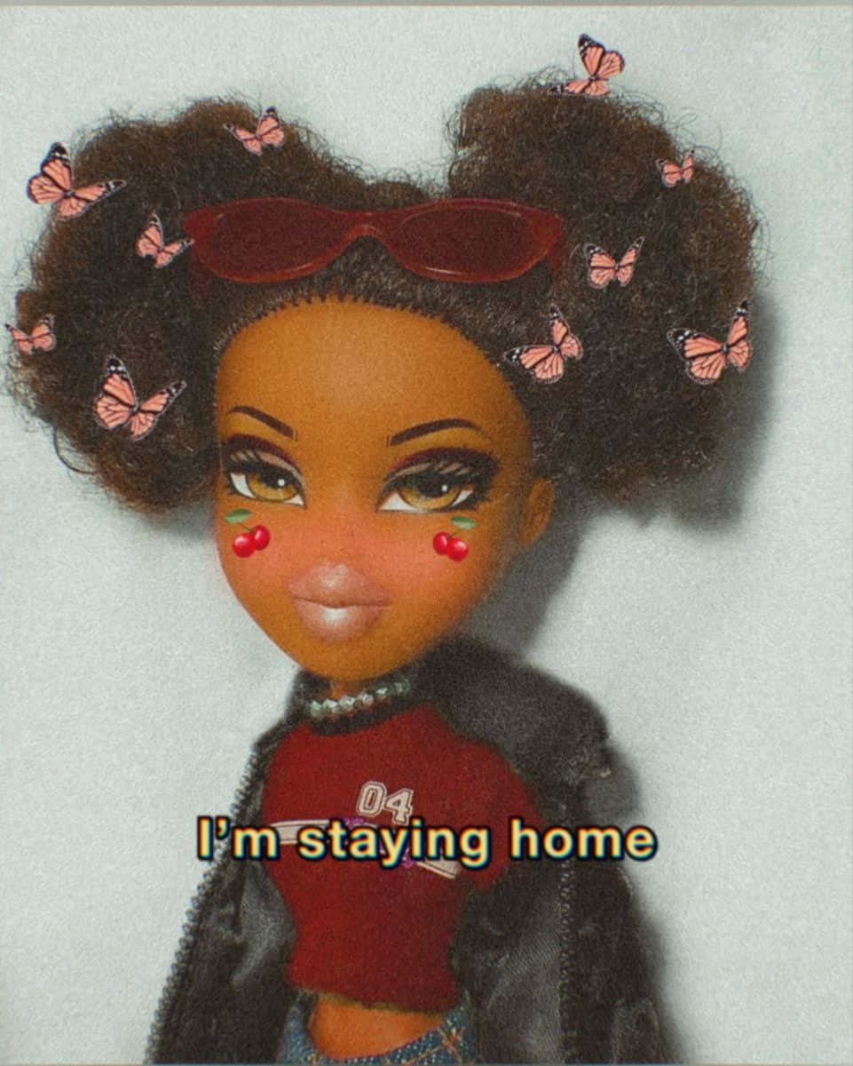 Black Bratz Aesthetic, pink butterflies, cherry cheeks, SD Phone Wallpaper