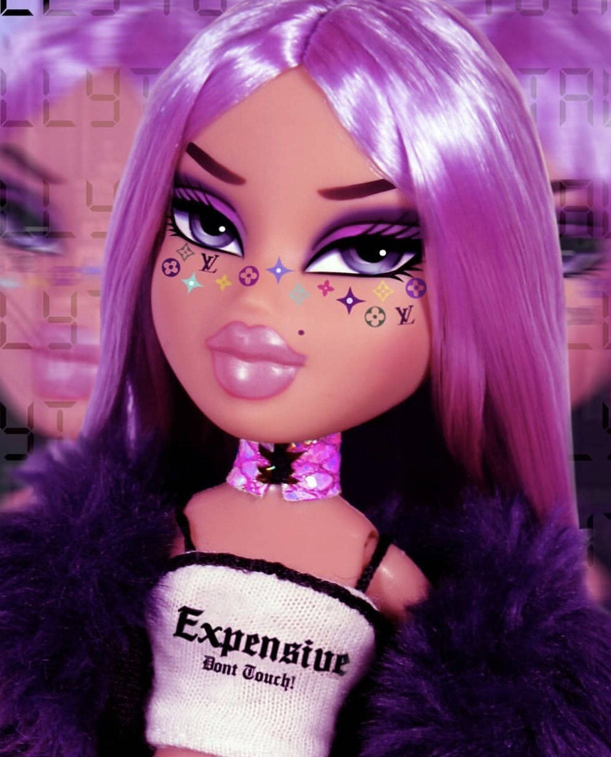 Bratz Dolls, vibrant purple hair, glittery face jewels, HD Phone Wallpaper
