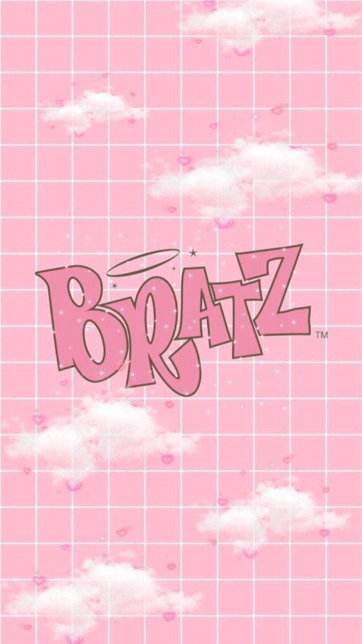 Bratz, pink grid background, fluffy clouds, HD Phone Wallpaper