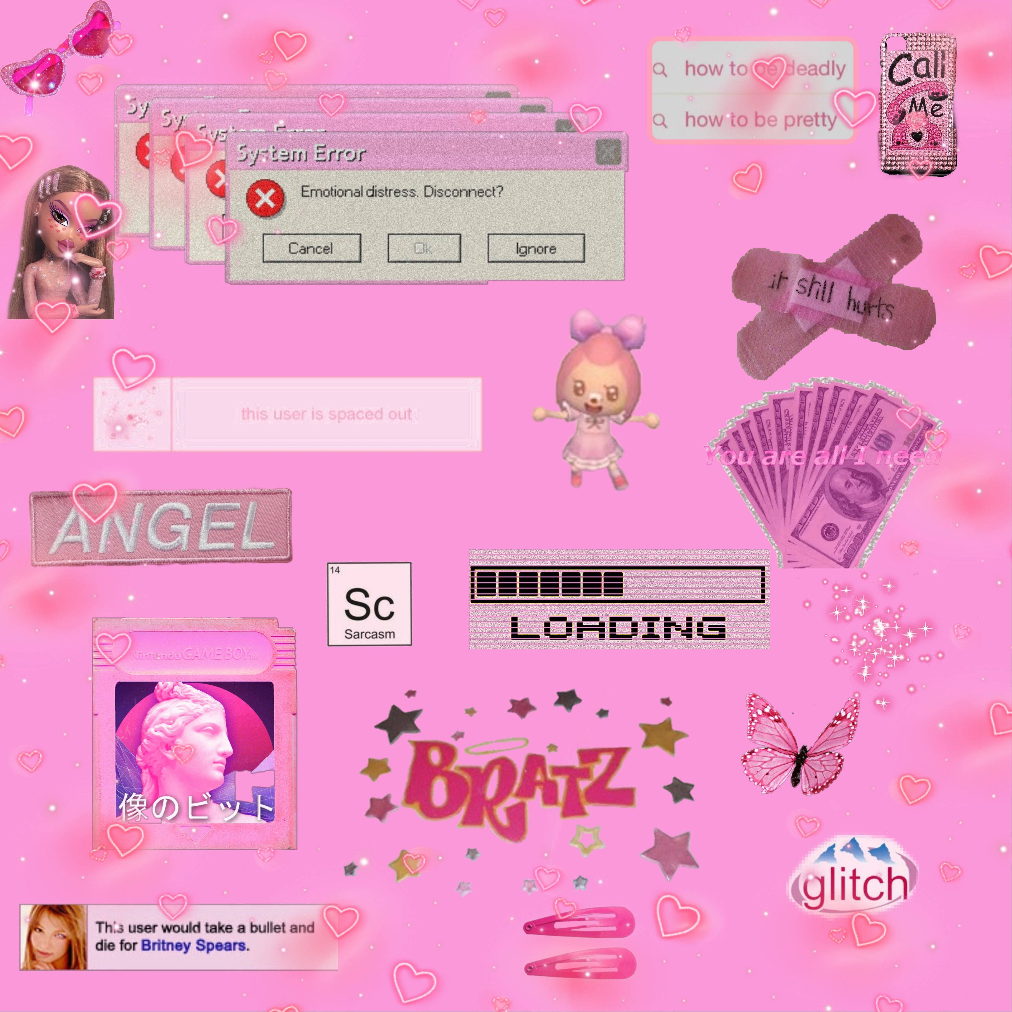 Bratz, pink aesthetic, glitch art, 2K Desktop Wallpaper