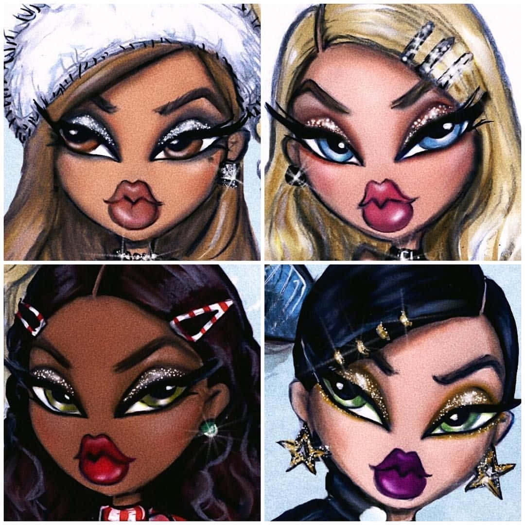 Bratz, four stylized cartoon girls, exaggerated features, SD Desktop Wallpaper