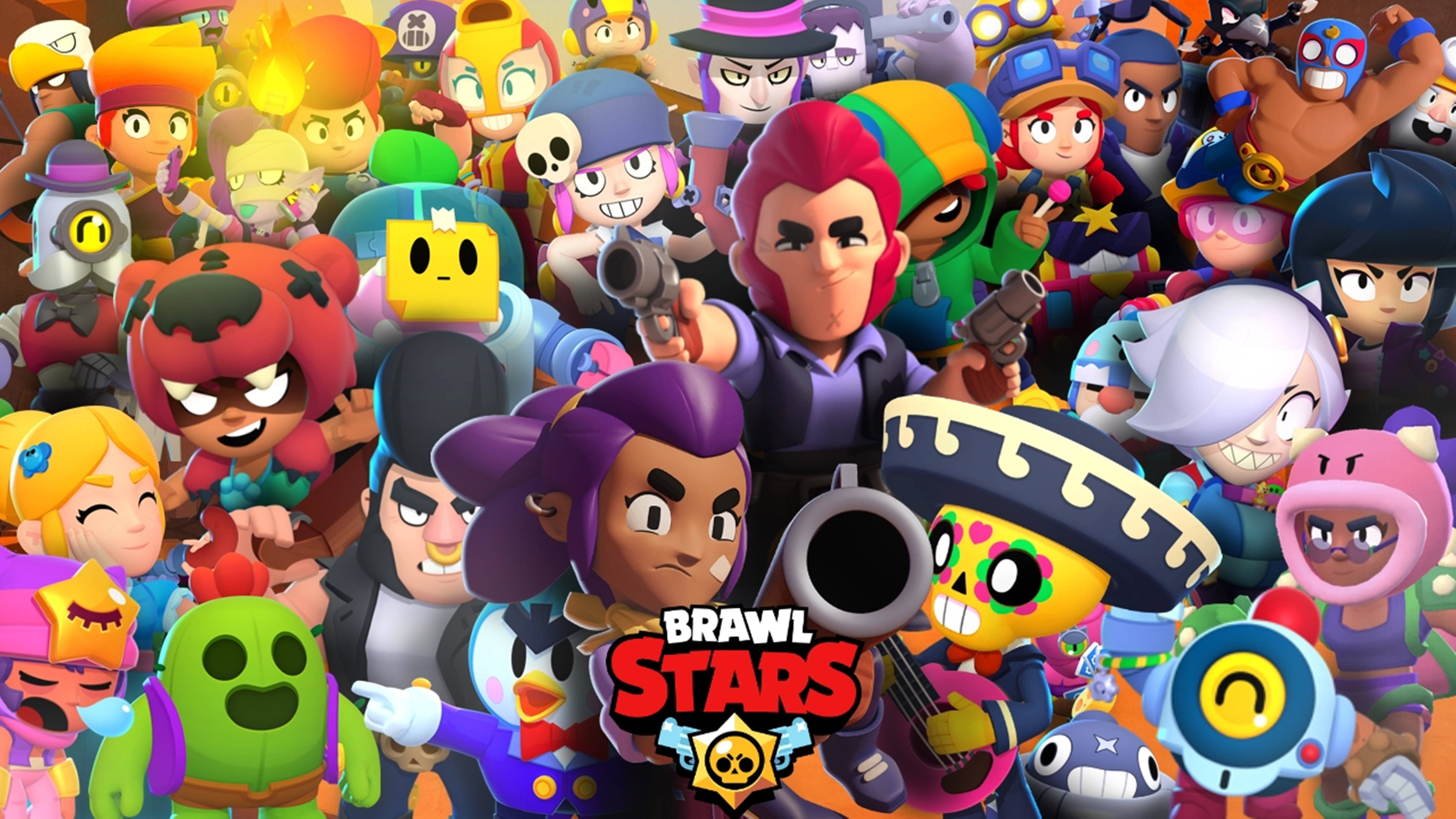 Brawl Stars, character ensemble, vibrant crowd, 5K Desktop Wallpaper