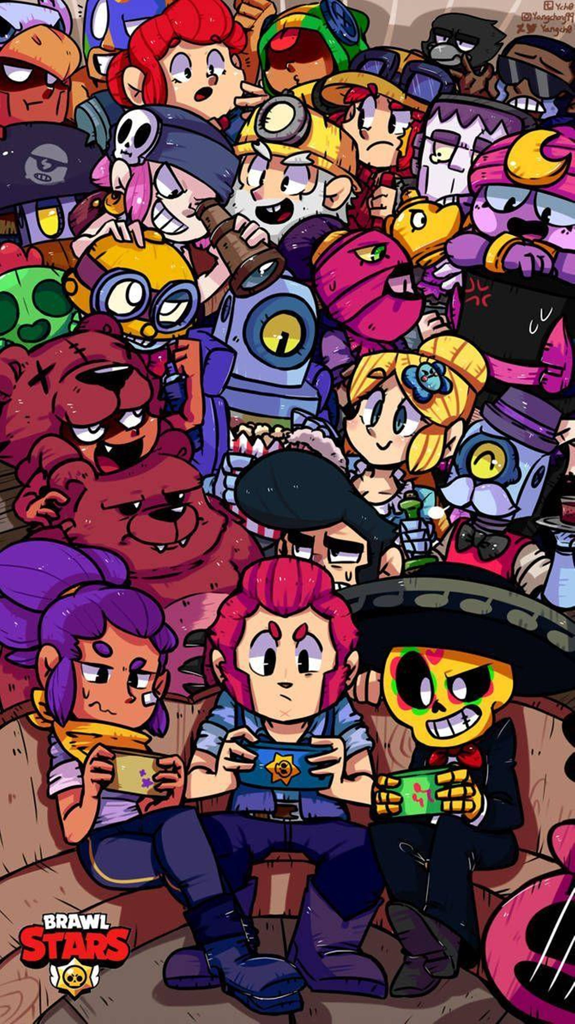 Brawl Stars, cartoon illustration, characters, 2K Phone Wallpaper