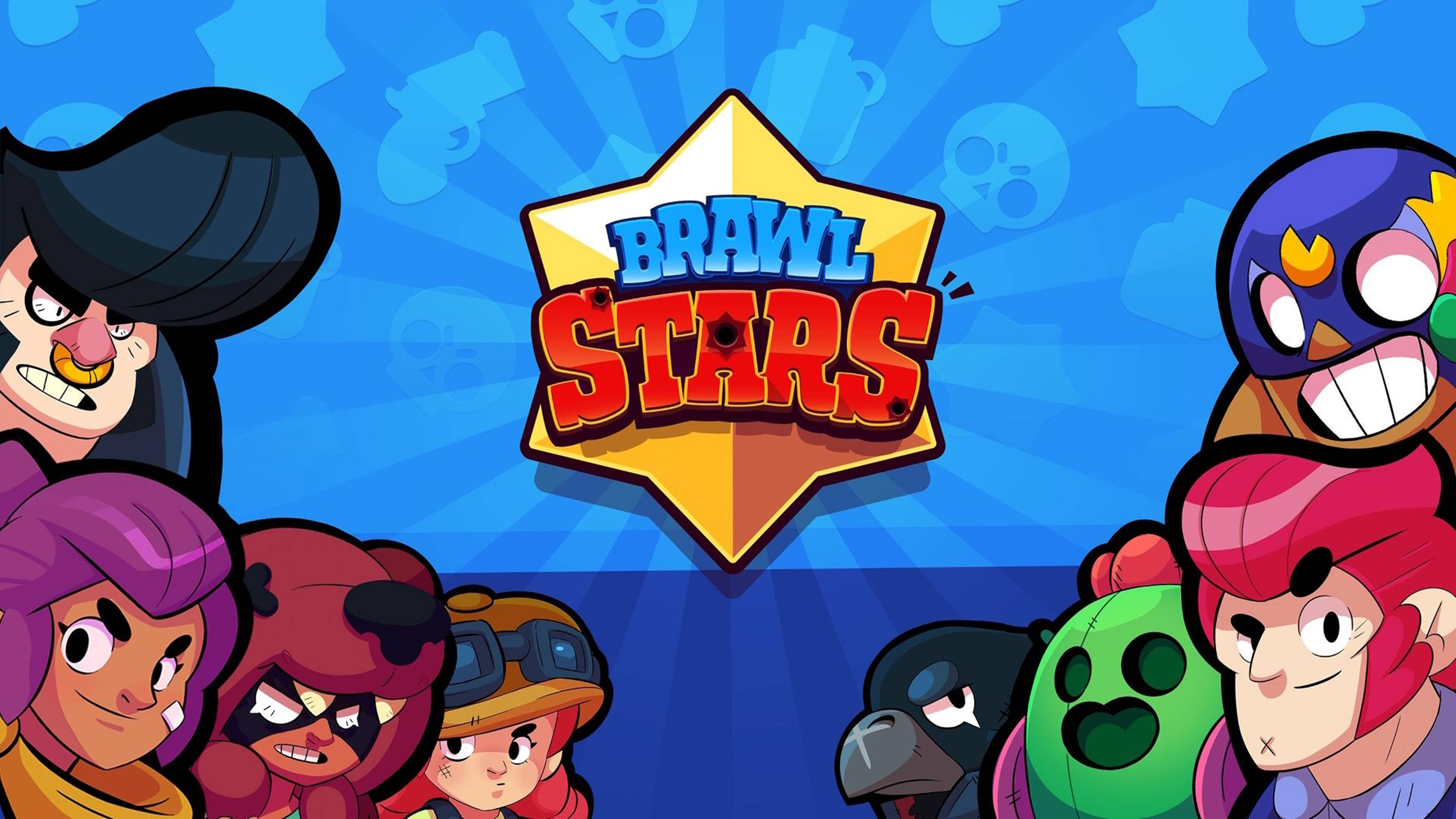 Brawl Stars, star-shaped logo, blue radial background, 5K Desktop Wallpaper