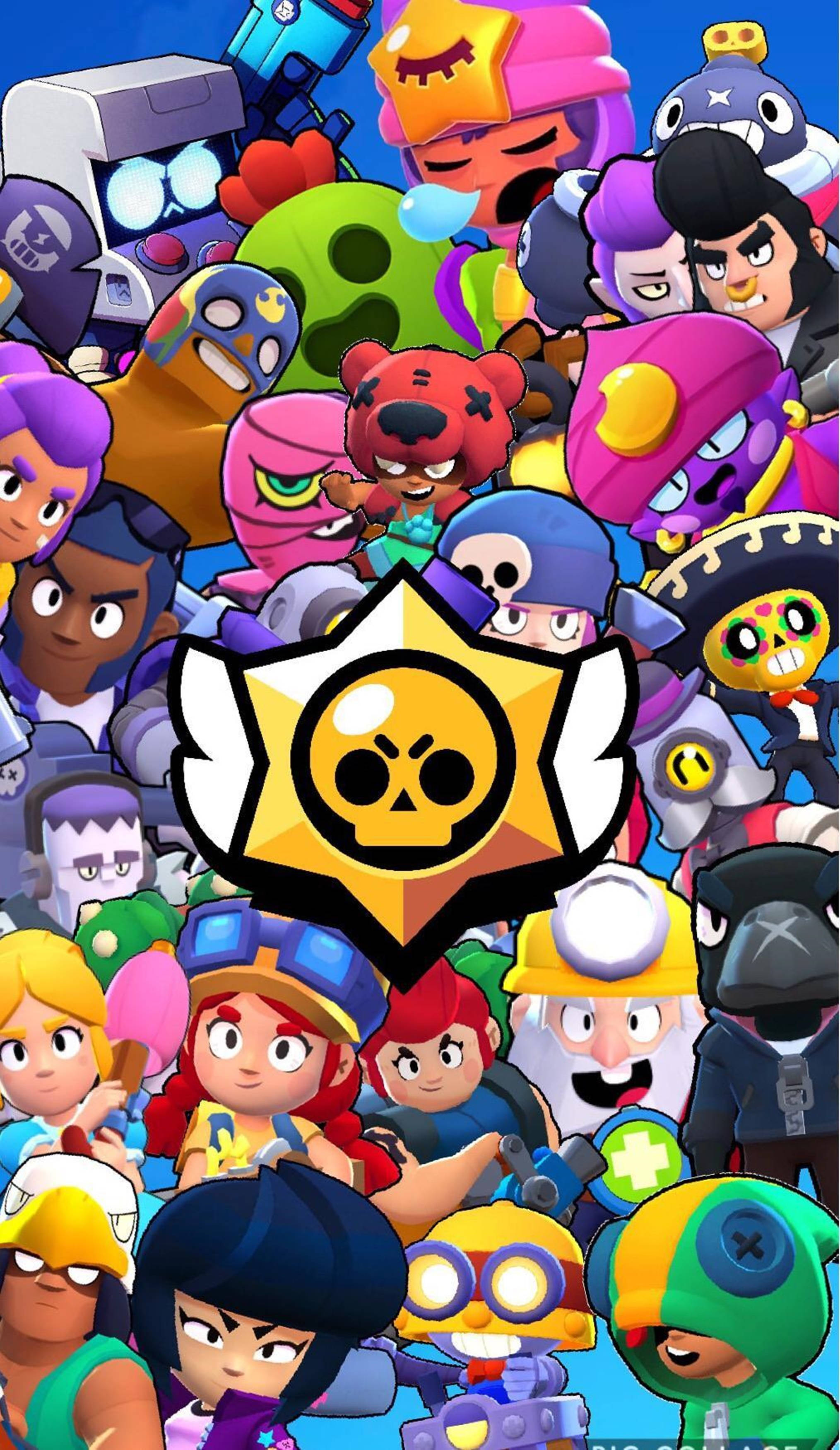 Brawl Stars, star logo, vibrant chaotic crowd, 2K Phone Wallpaper