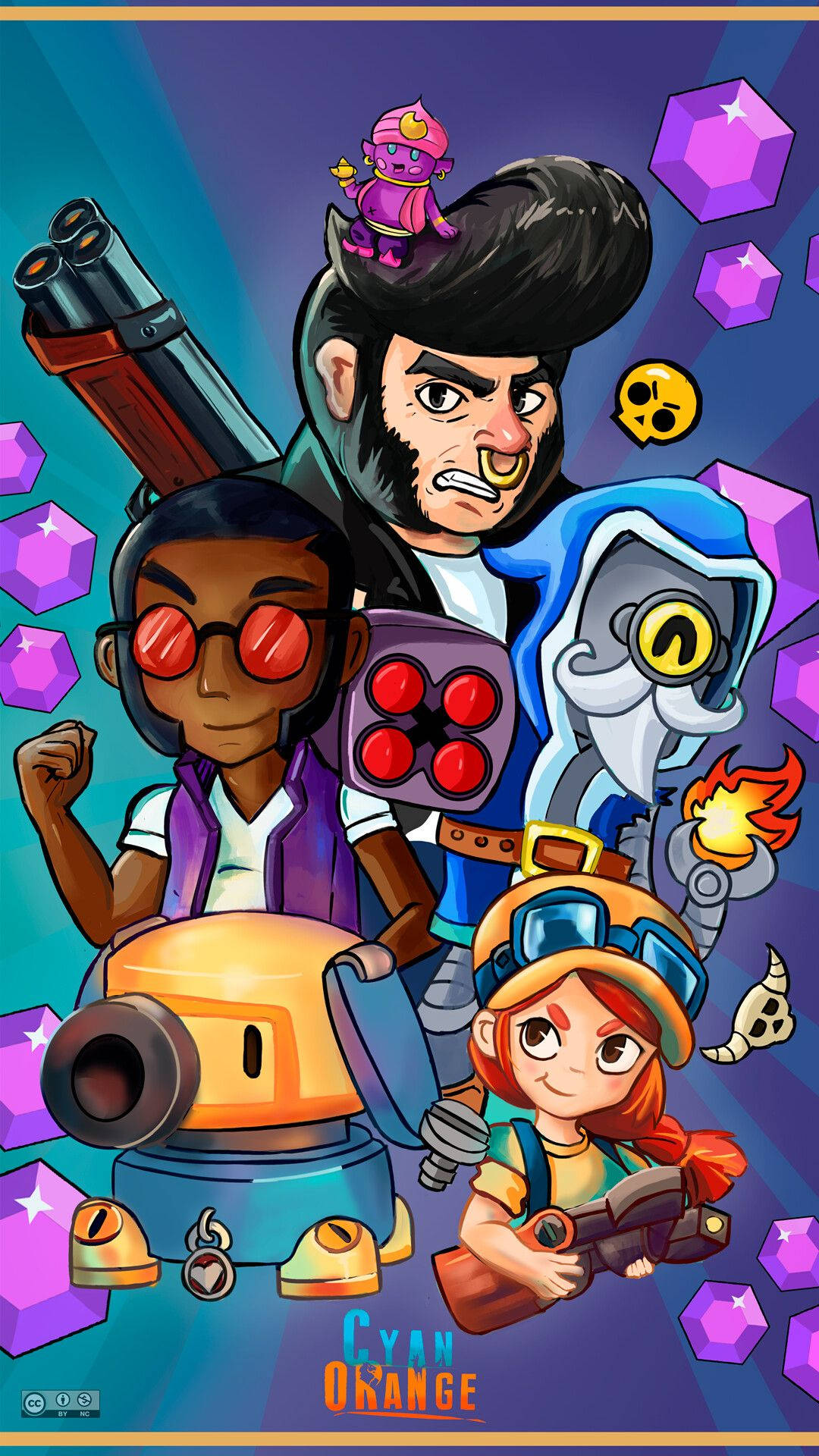 Brawl Stars, cartoon characters, weapons, Full HD Phone Wallpaper