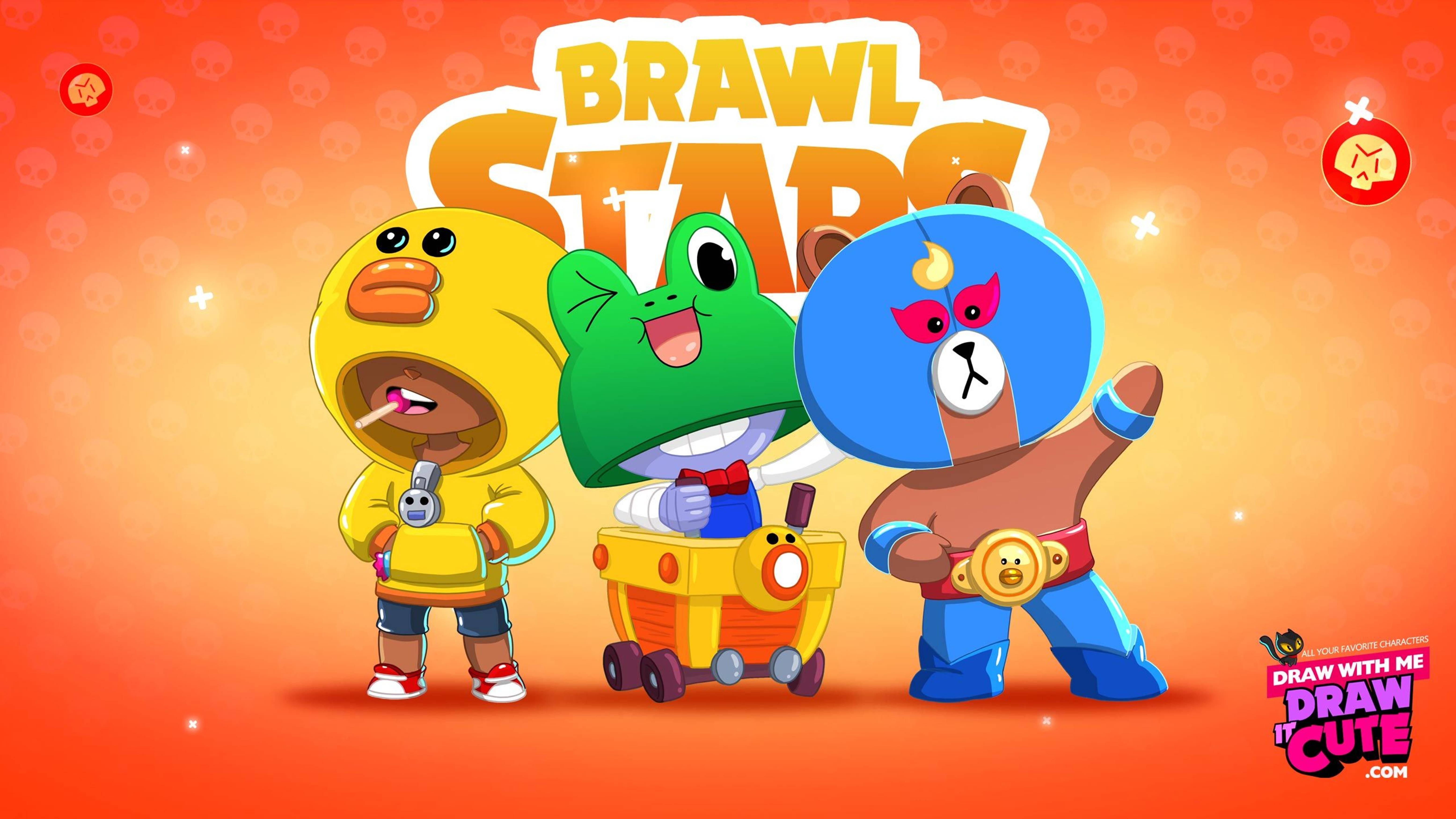 Brawl Stars, Cute Alternate Skins, vibrant orange gradient, 5K Desktop Wallpaper