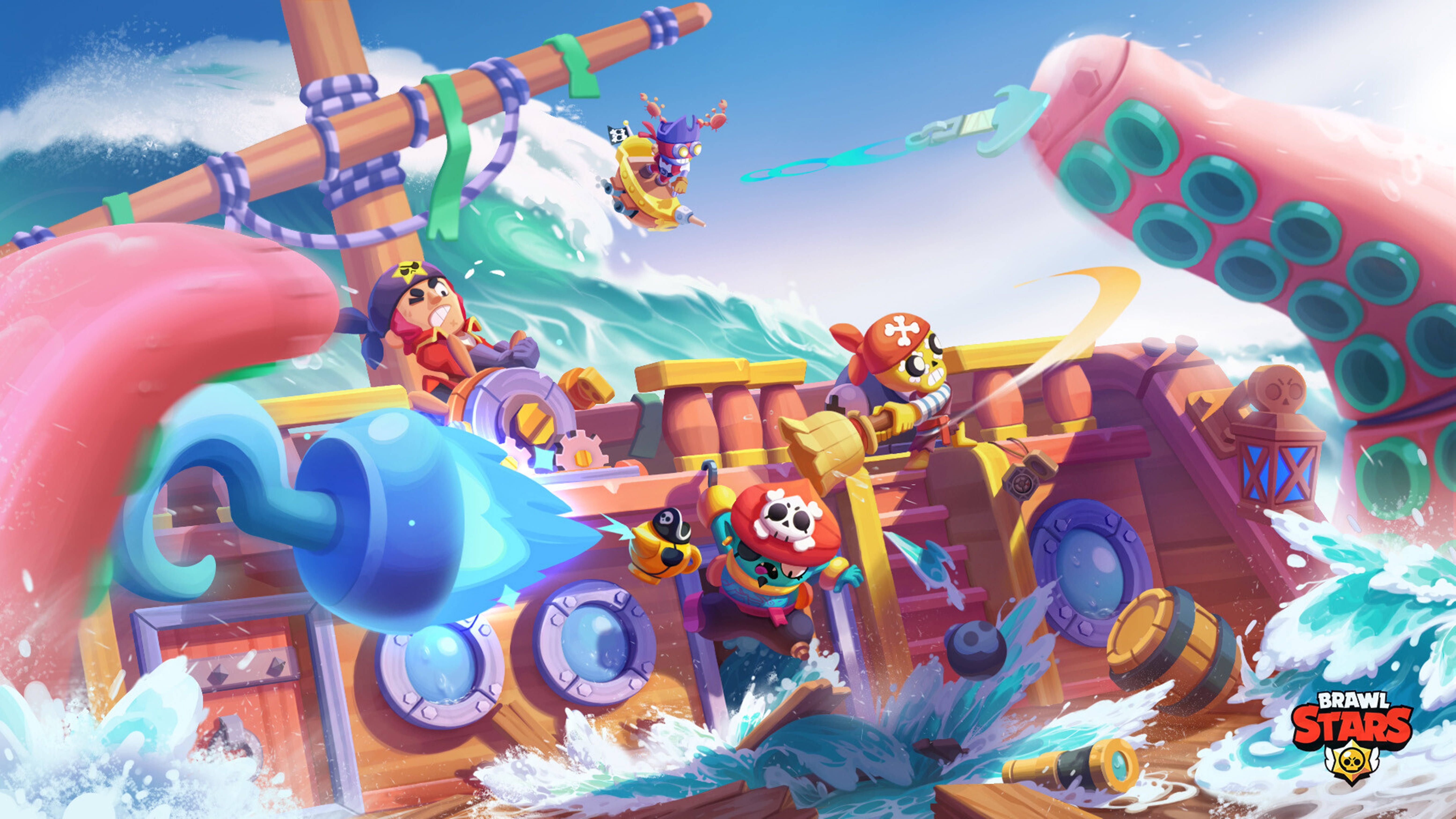 Brawl Stars, pirate characters, giant octopus, 5K Desktop Wallpaper