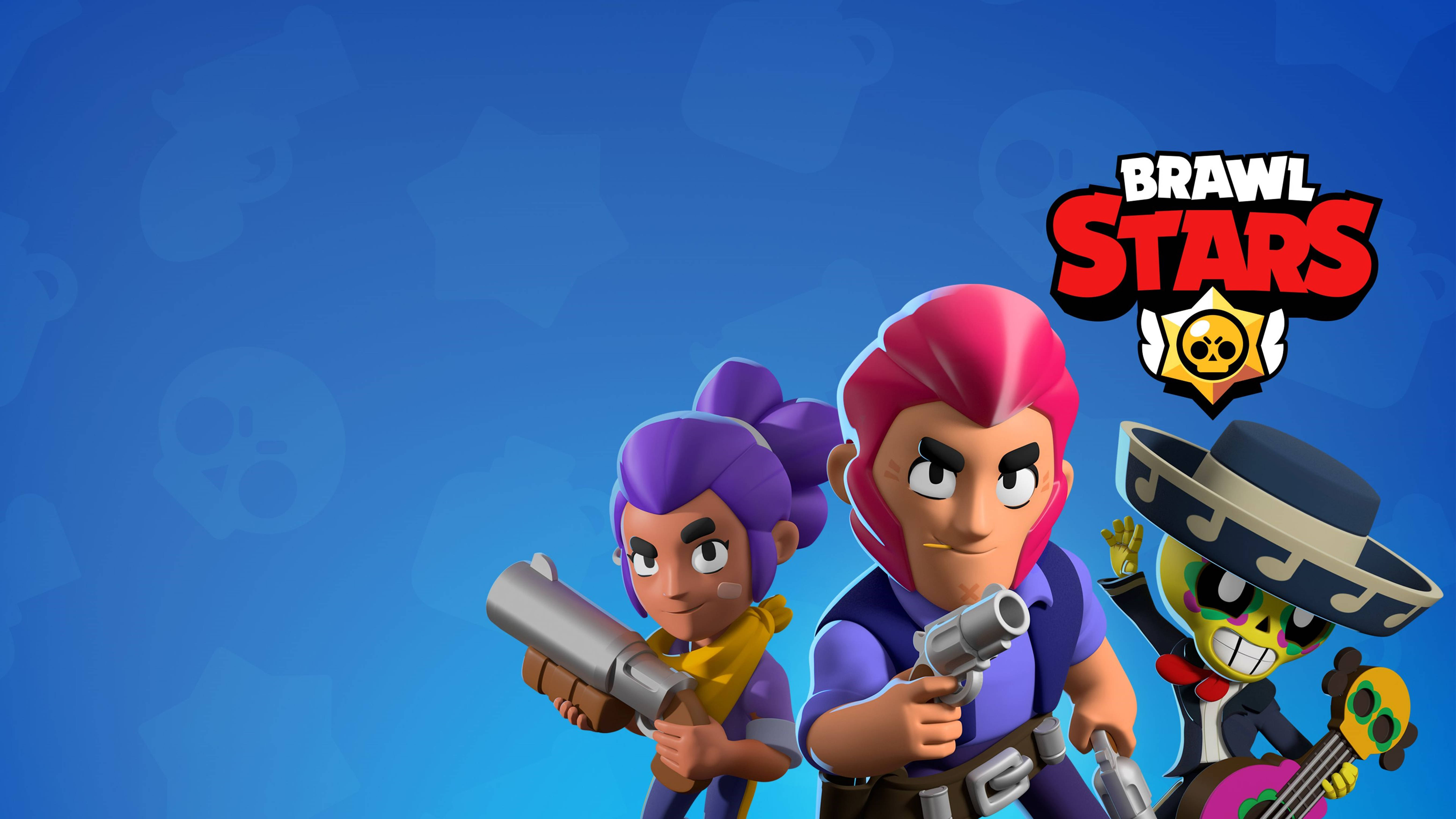 Brawl Stars, Damage Dealers, blue background, 5K Desktop Wallpaper