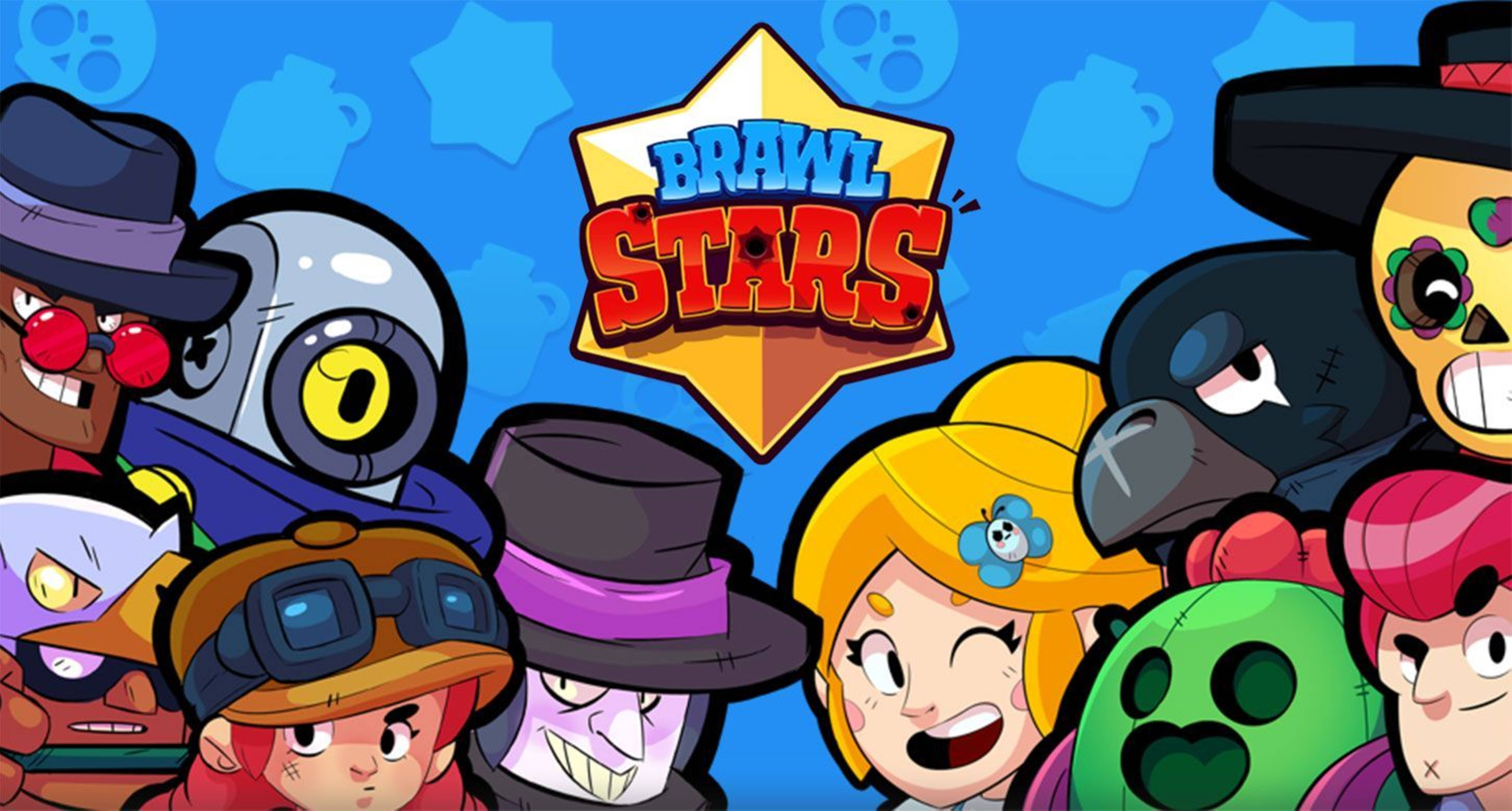 Brawl Stars, blue starry background, game logo, 5K Desktop Wallpaper