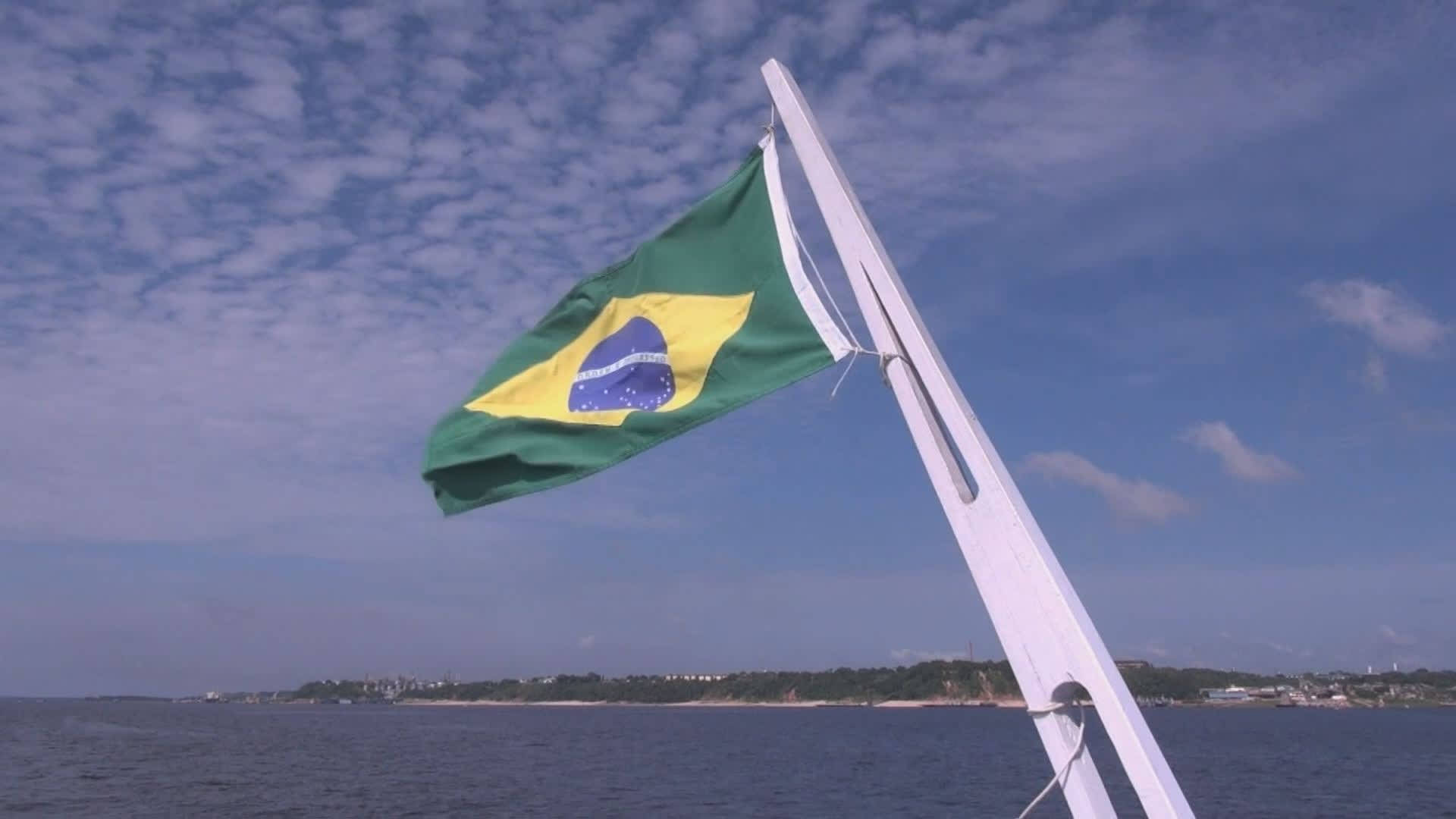 Brazil flag, boat mast, blue sky, Full HD Desktop Wallpaper