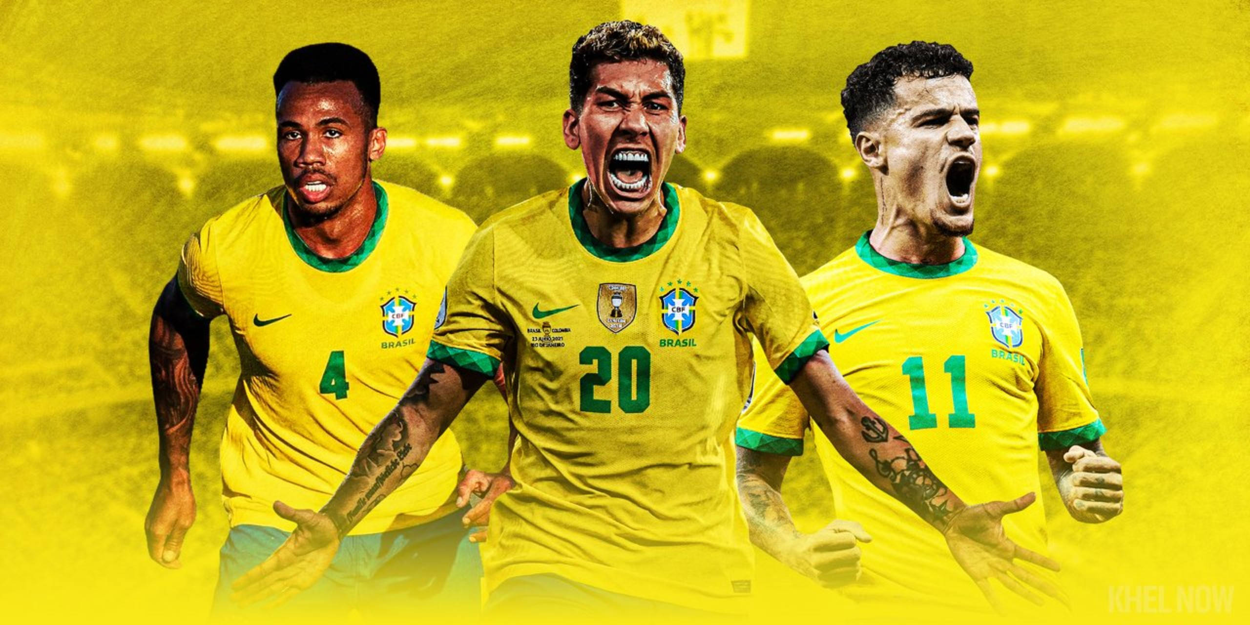 Brazil National Football Team, yellow jerseys, vibrant yellow stadium backdrop, 2K Desktop Wallpaper