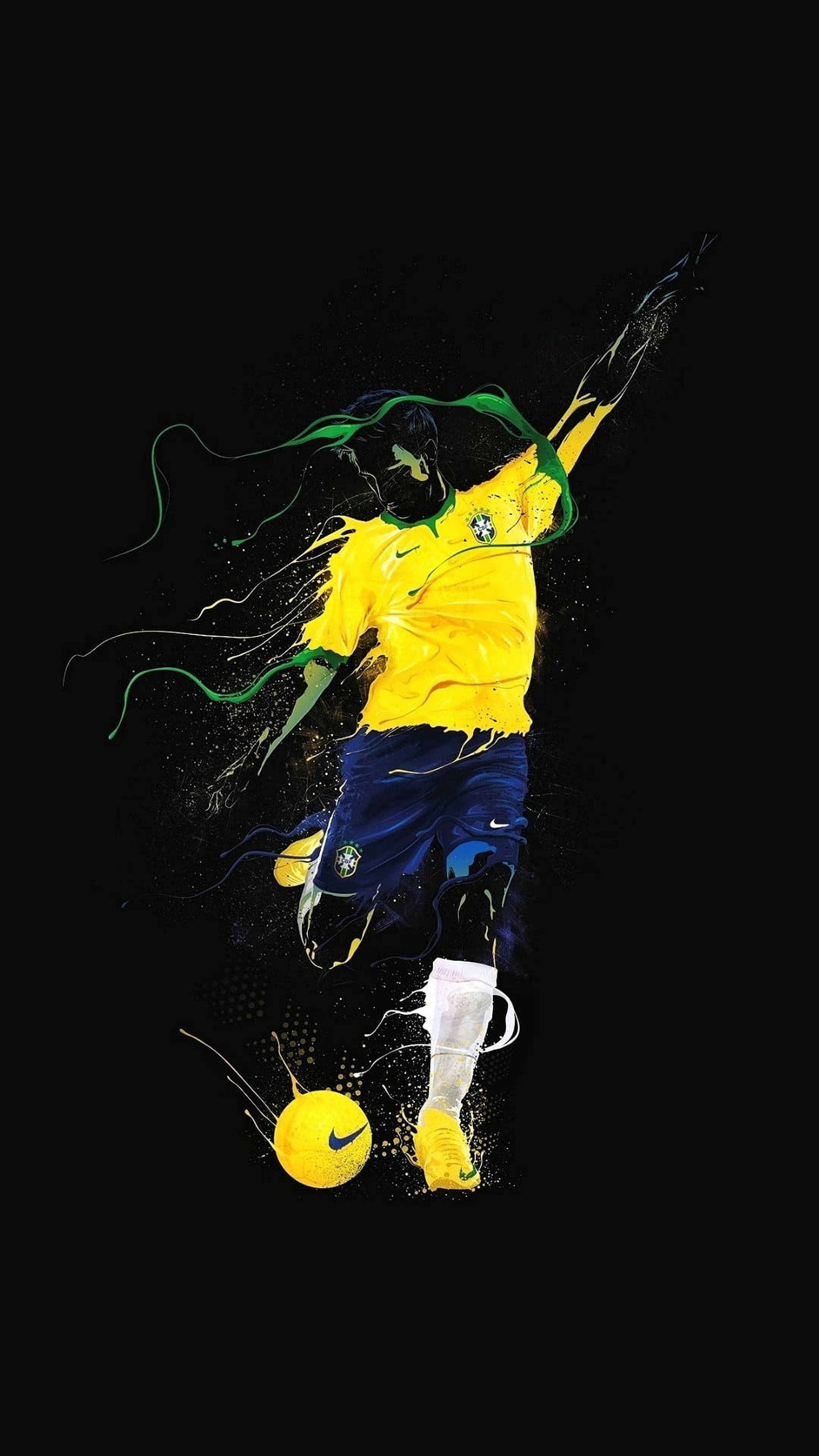 Brazil National Football Team, yellow jersey, black background, 4K Phone Wallpaper