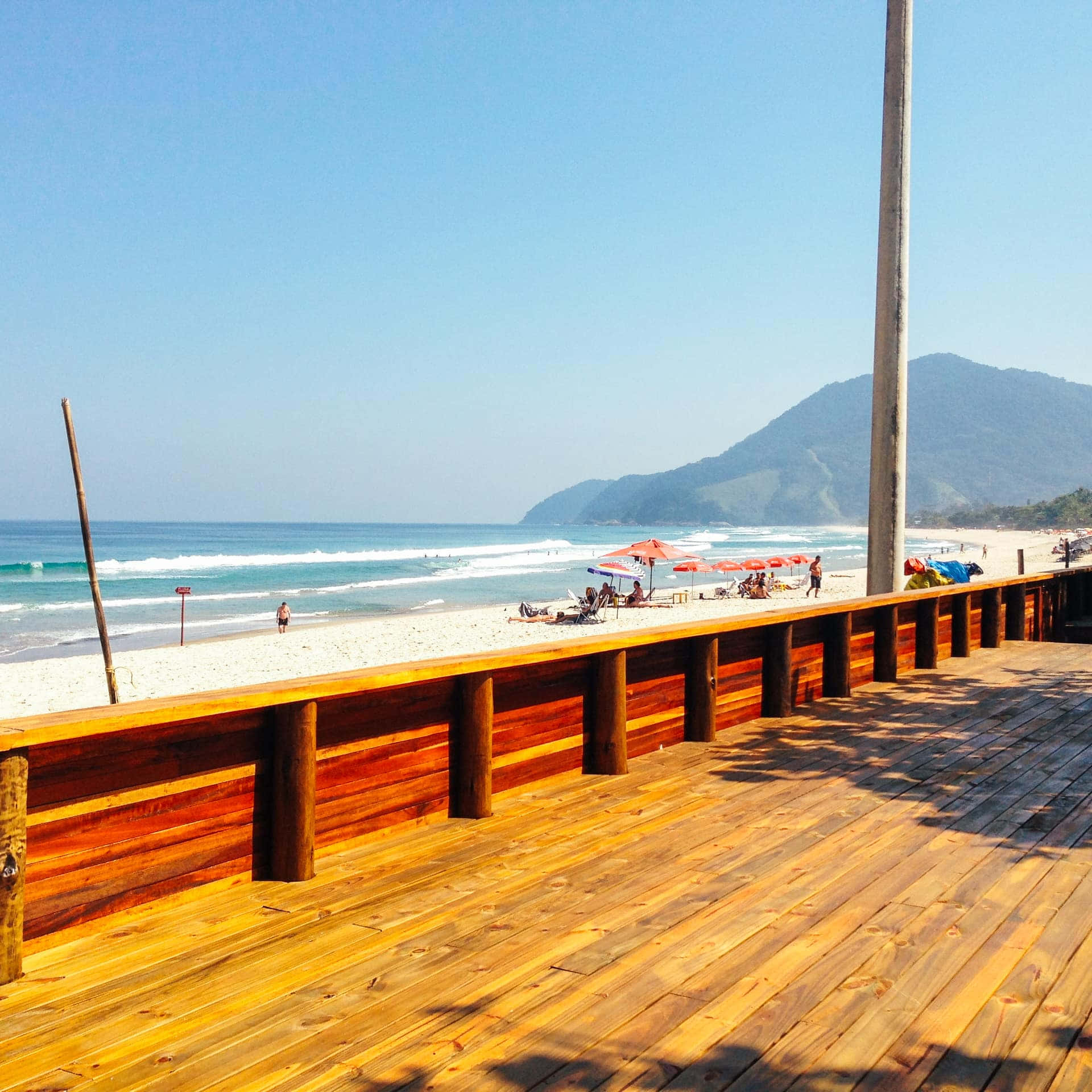 Brazilian Beach, wooden boardwalk, turquoise waves, Full HD Desktop Wallpaper