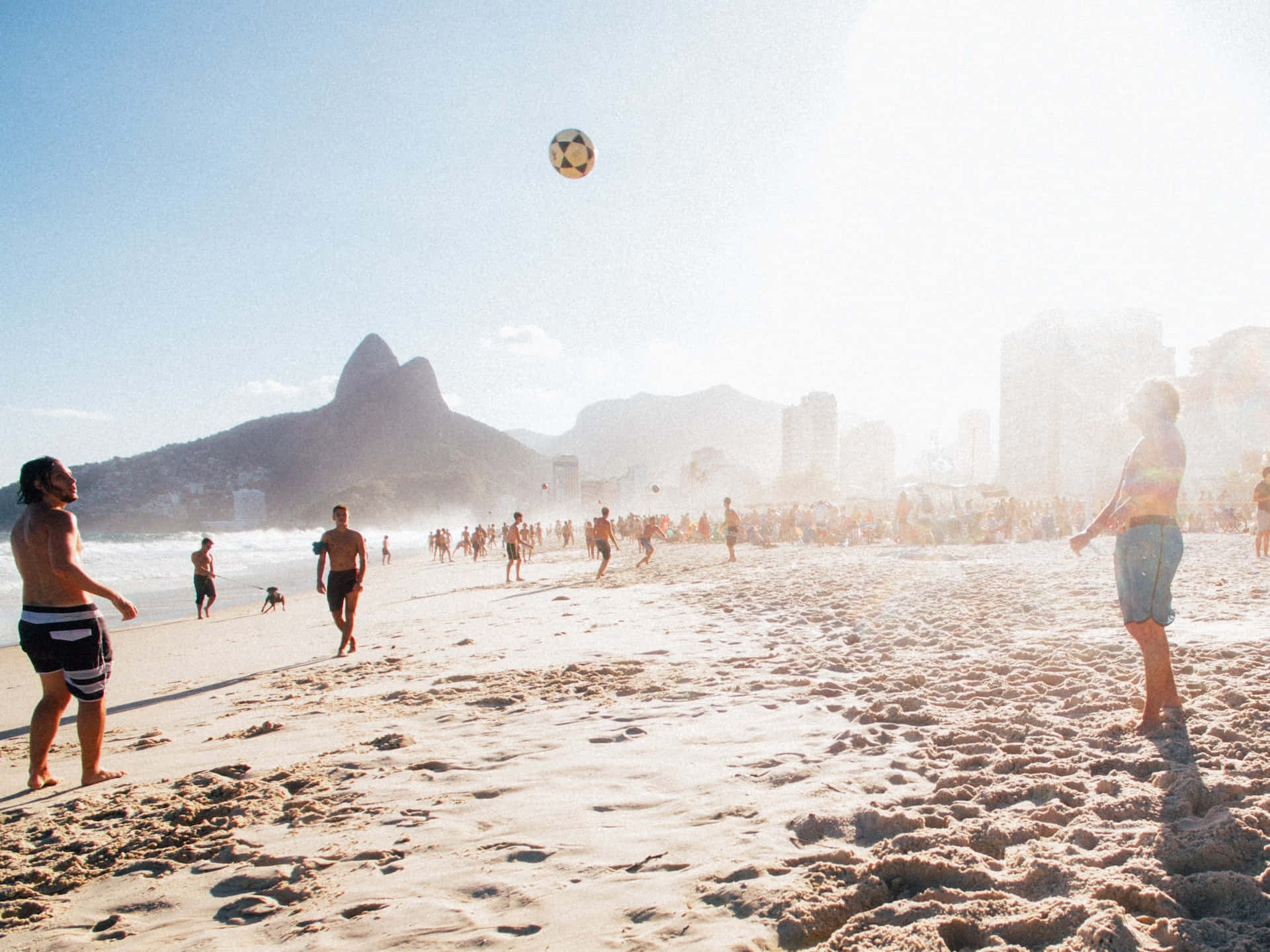 Brazilian Beach, sunlit beach, iconic mountains, Full HD Desktop Wallpaper