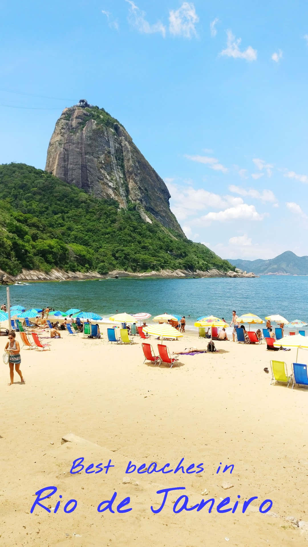 Brazilian Beach, sunny beach scene, colorful umbrellas, Full HD Phone Wallpaper