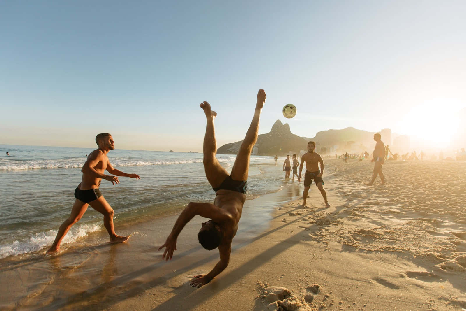 Brazilian Beach, sunlit beach, soccer, HD Desktop Wallpaper