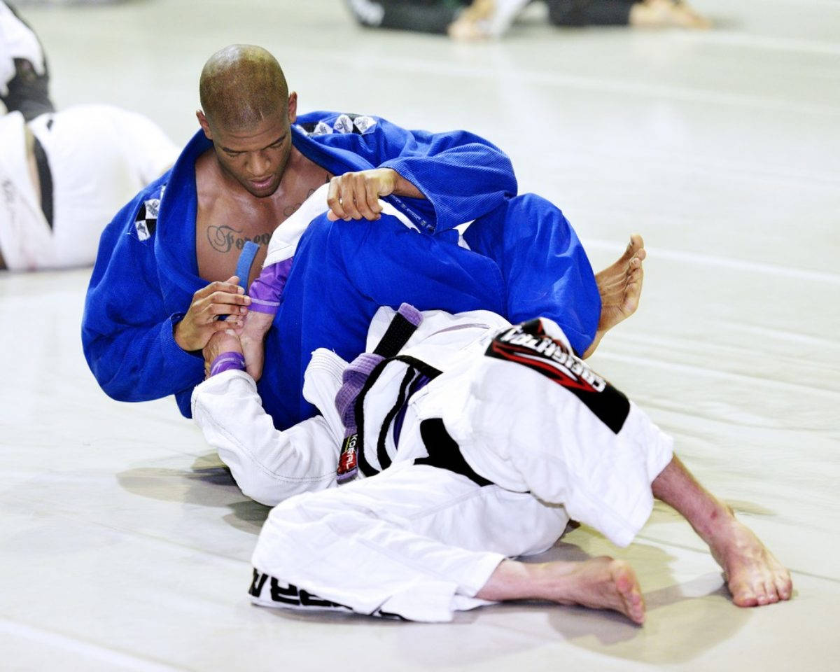 Brazilian Jiu-Jitsu, blue and white gi, light mat, SD Desktop Wallpaper